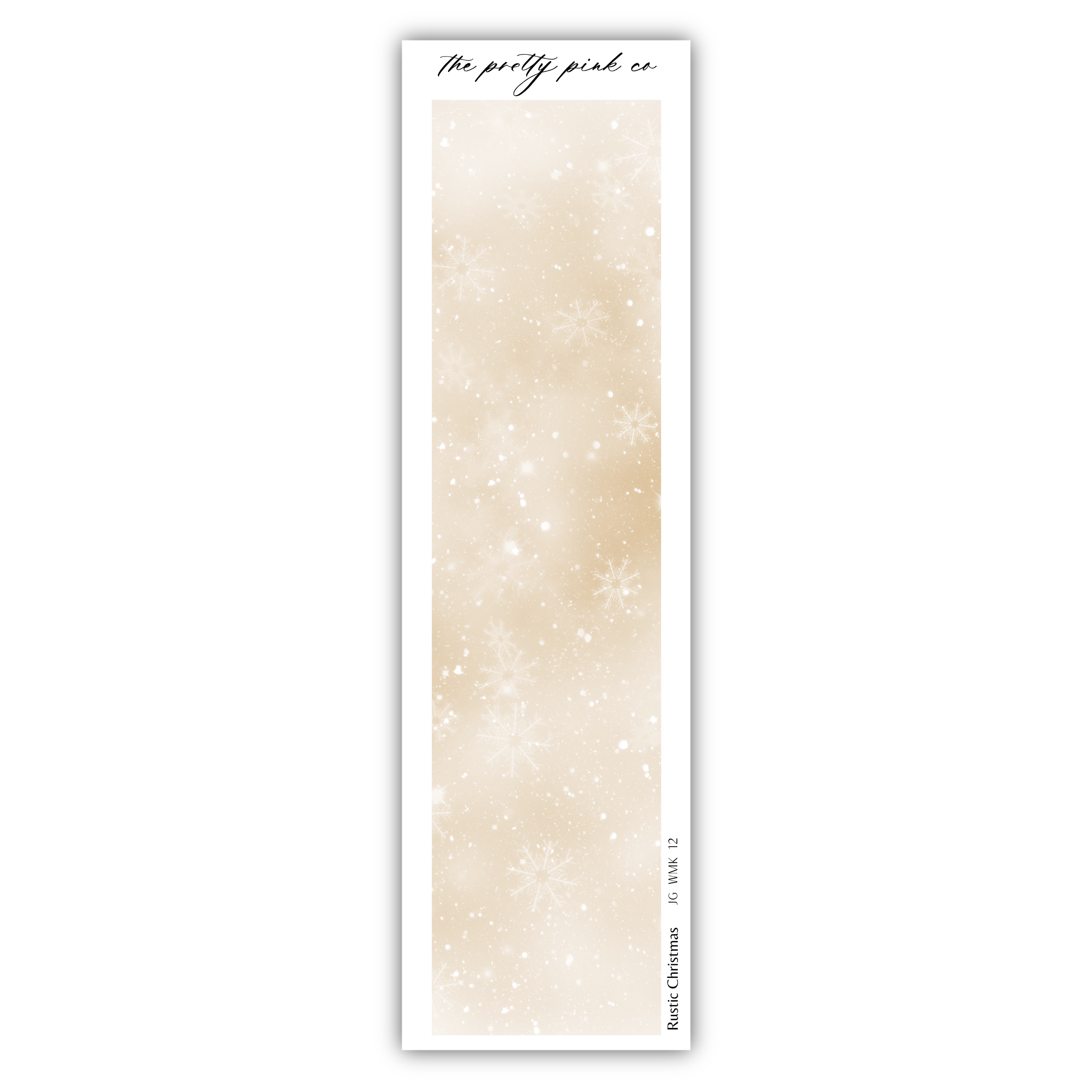 a white bookmark with snowflakes on it