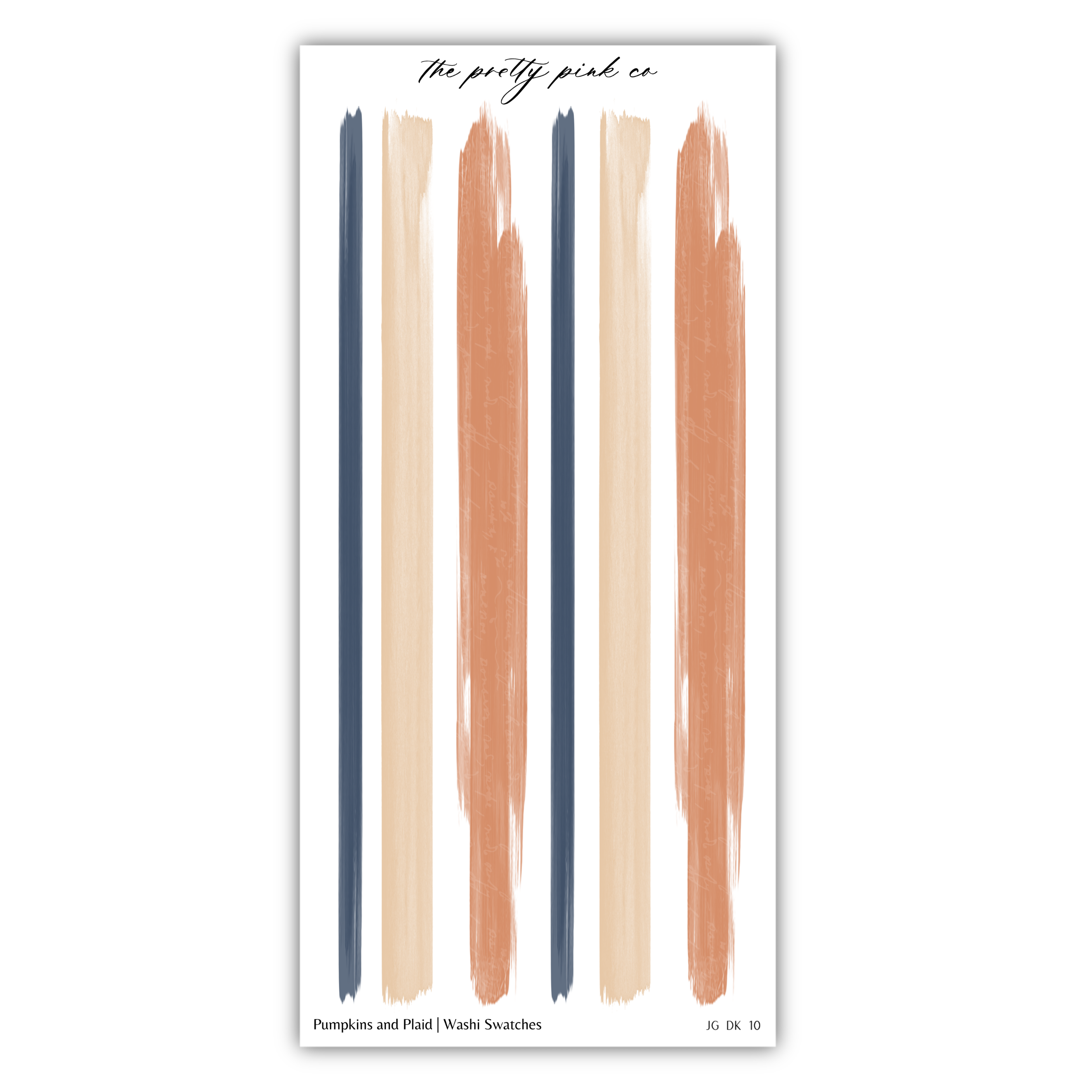 The image is a collection of abstract brushstrokes in various colors, including orange, brown, and blue, arranged in a vertical line.