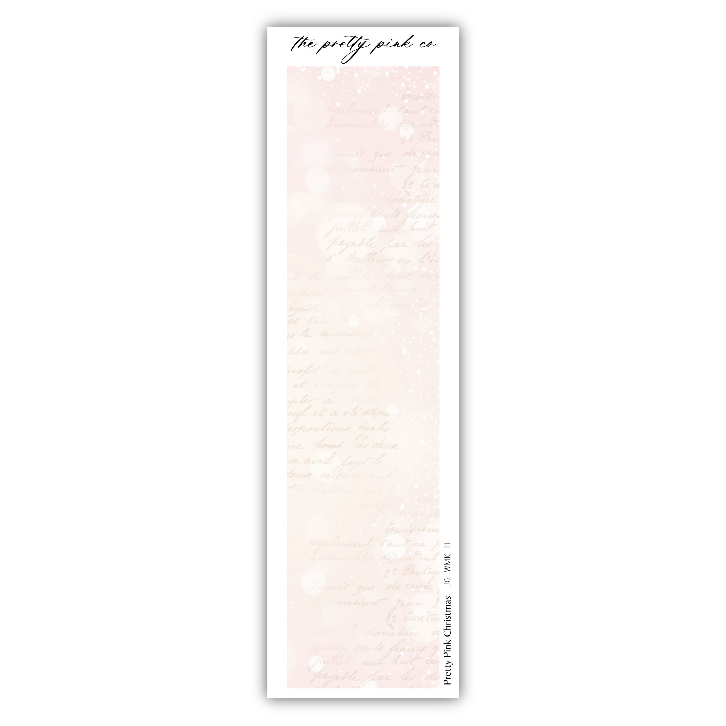 a pink bookmark with writing on it