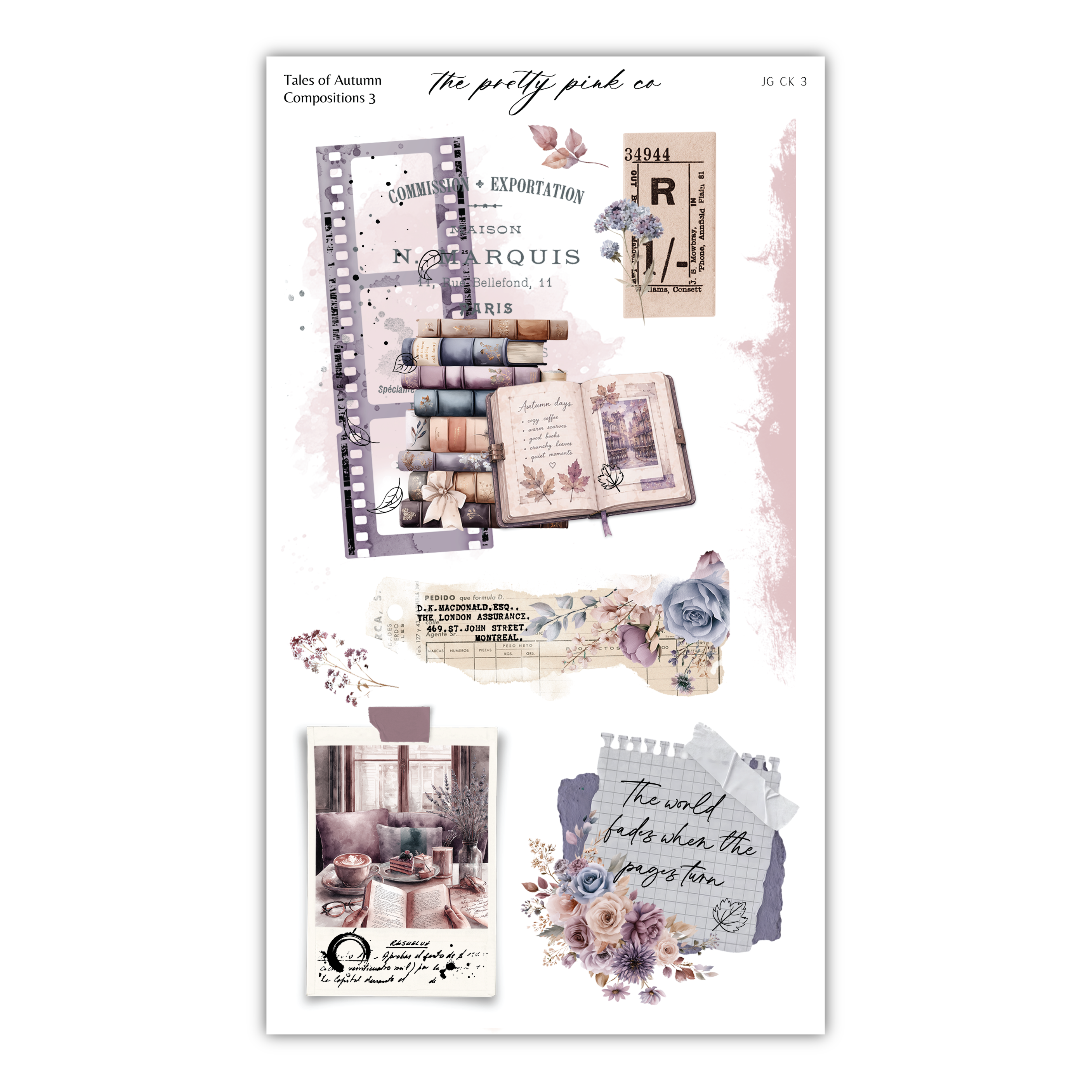 The image is a collage of various elements, including books, flowers, and other decorative items, arranged in a visually appealing manner.