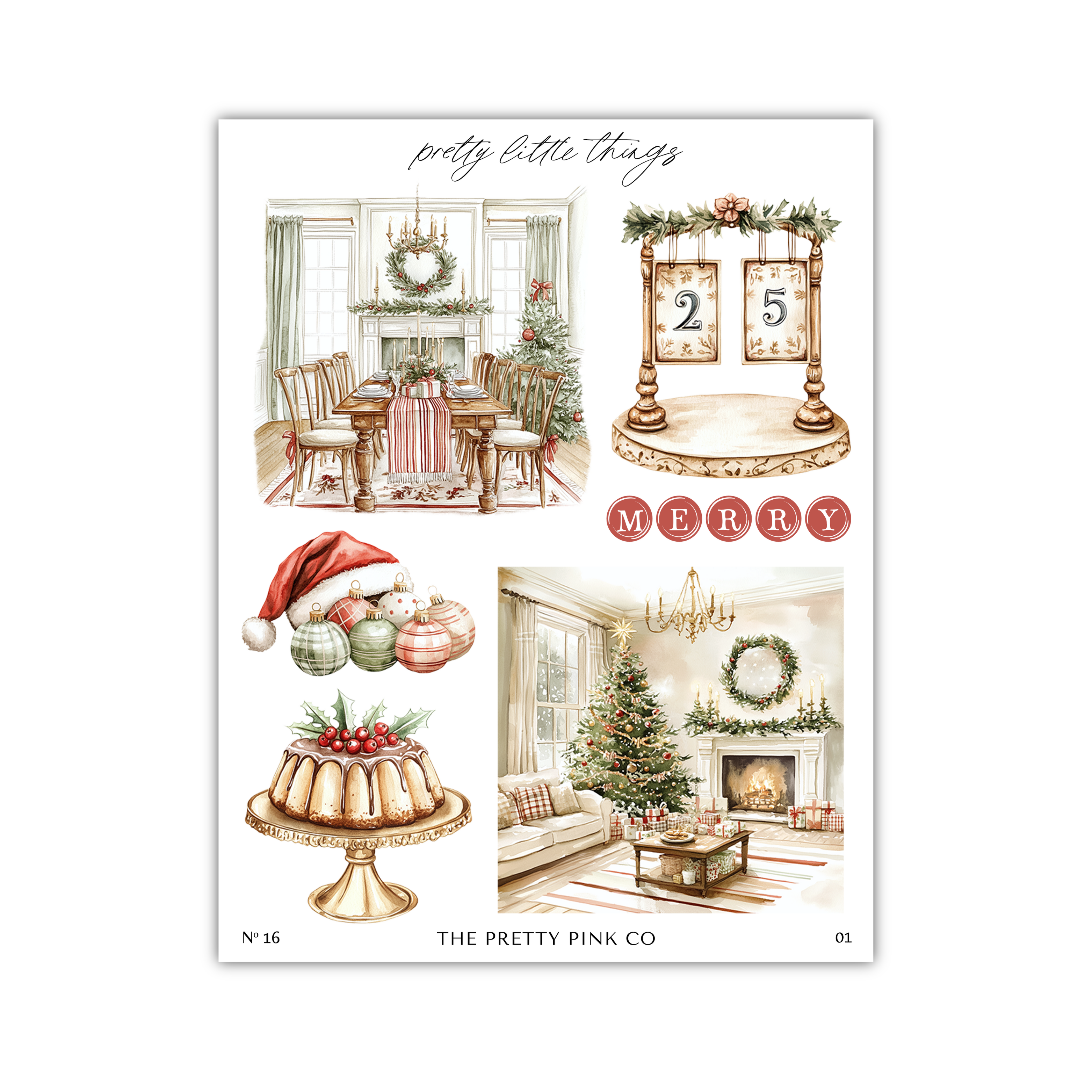 The image is a collage of four different scenes depicting various Christmas-themed elements, including a fireplace, a Christmas tree, a cake, and a wreath.
