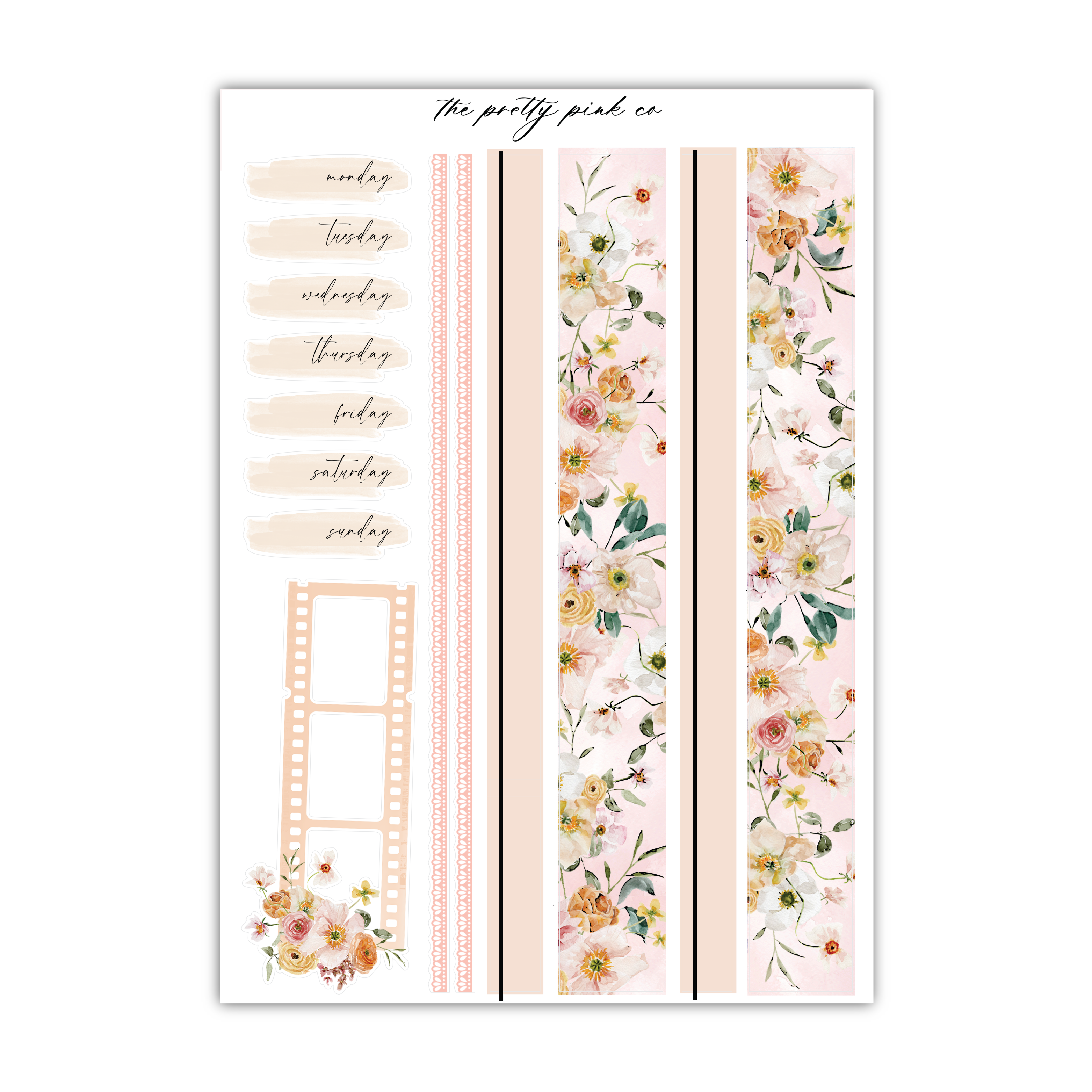 a planner sticker with flowers and film strips