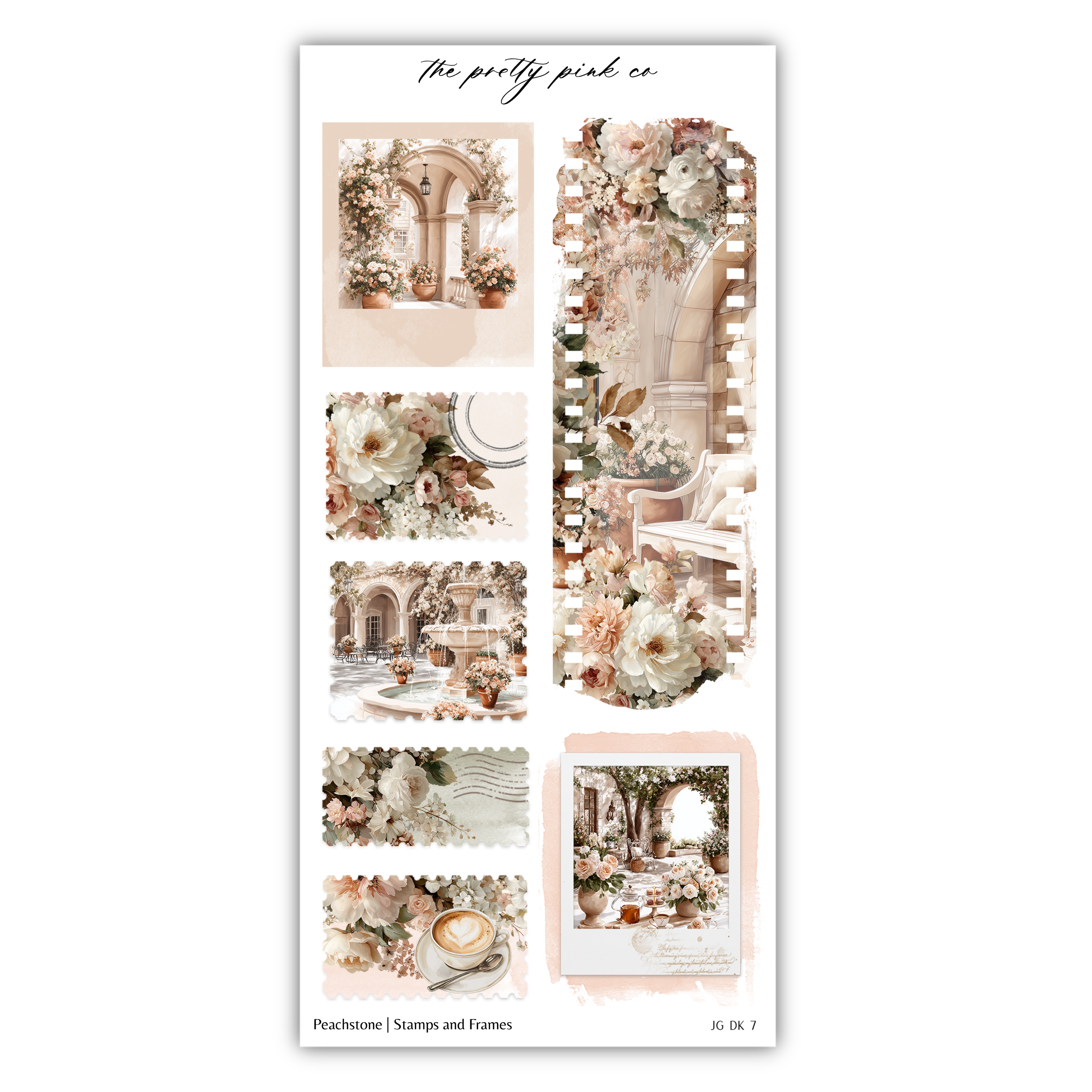 The image is a collage of various floral and architectural images, including a building with arches, a floral arrangement, and a table with a vase of flowers.