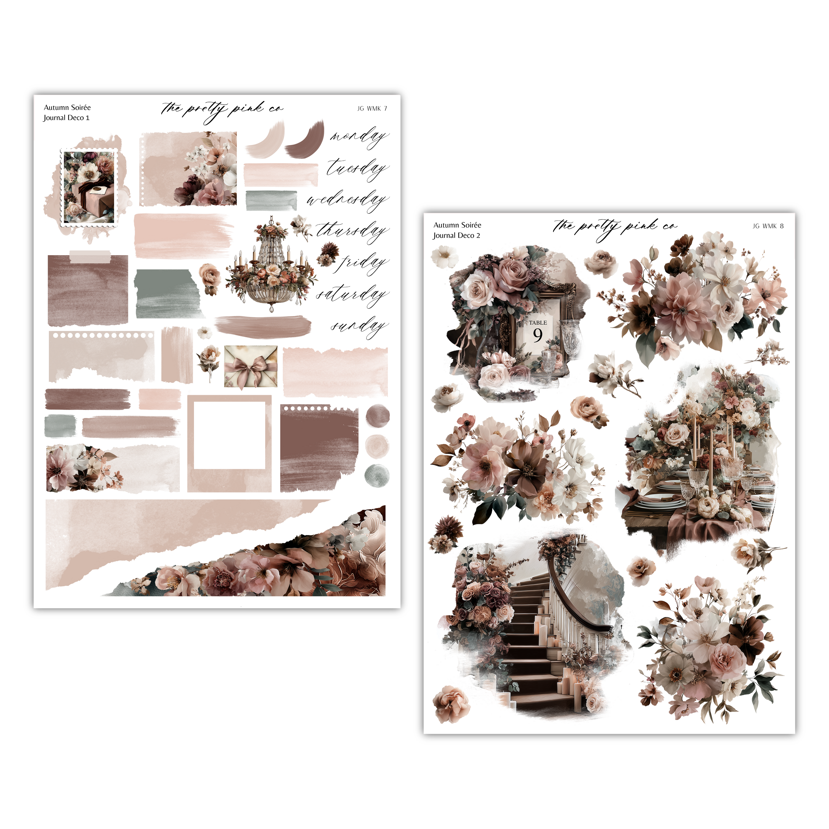 a collage of various floral and architectural elements, including flowers, leaves, and staircases, arranged in a visually appealing manner.
