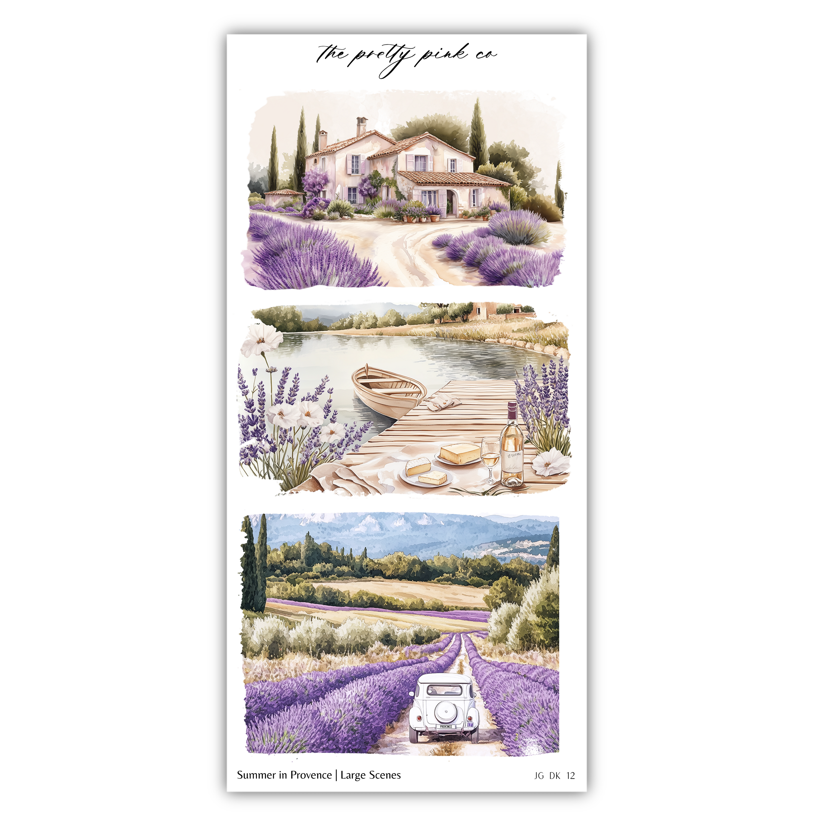 a picture of a lavender field with a house and a boat