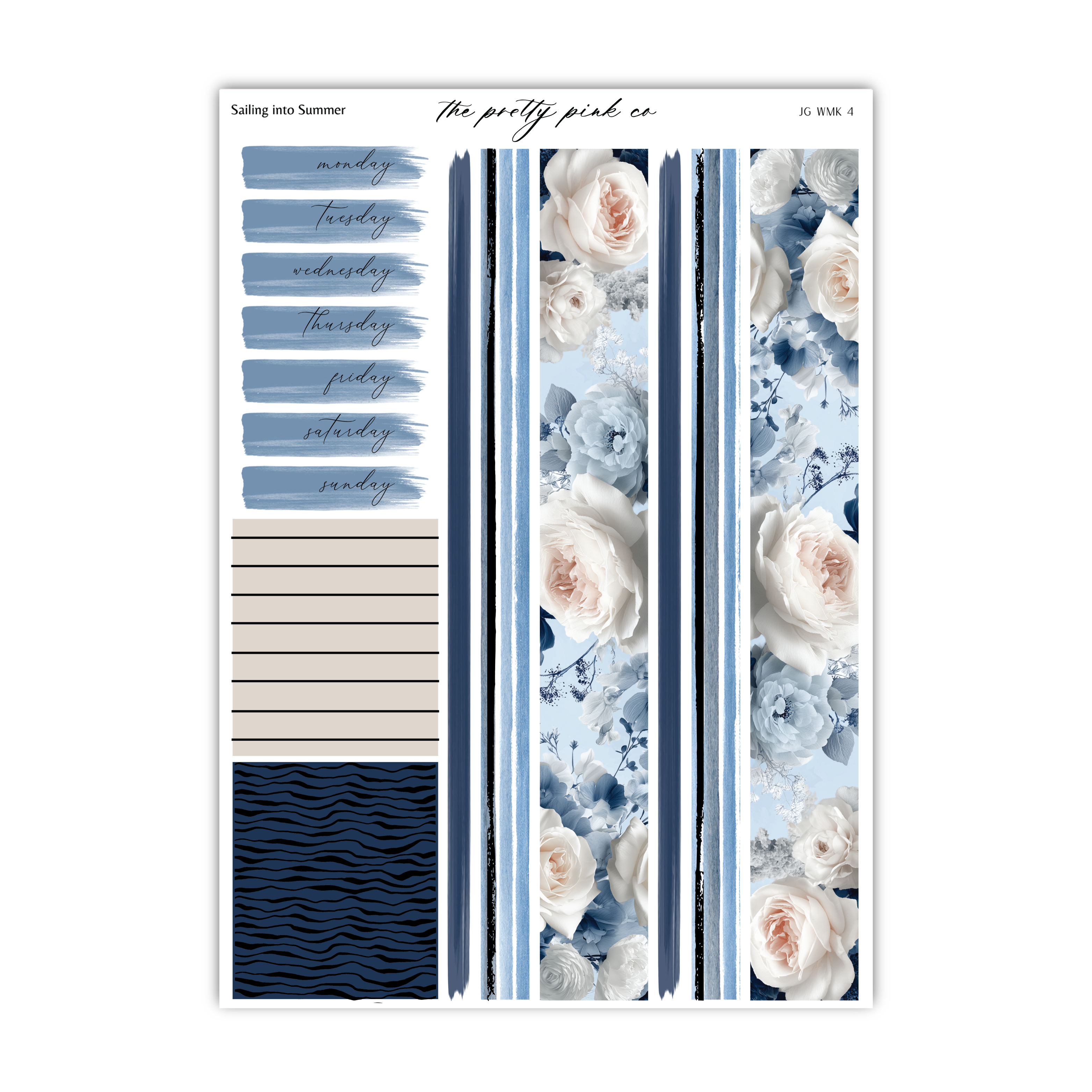 The image is a collage of various elements, including a floral pattern, a striped pattern, and a text box with a list of days of the week.