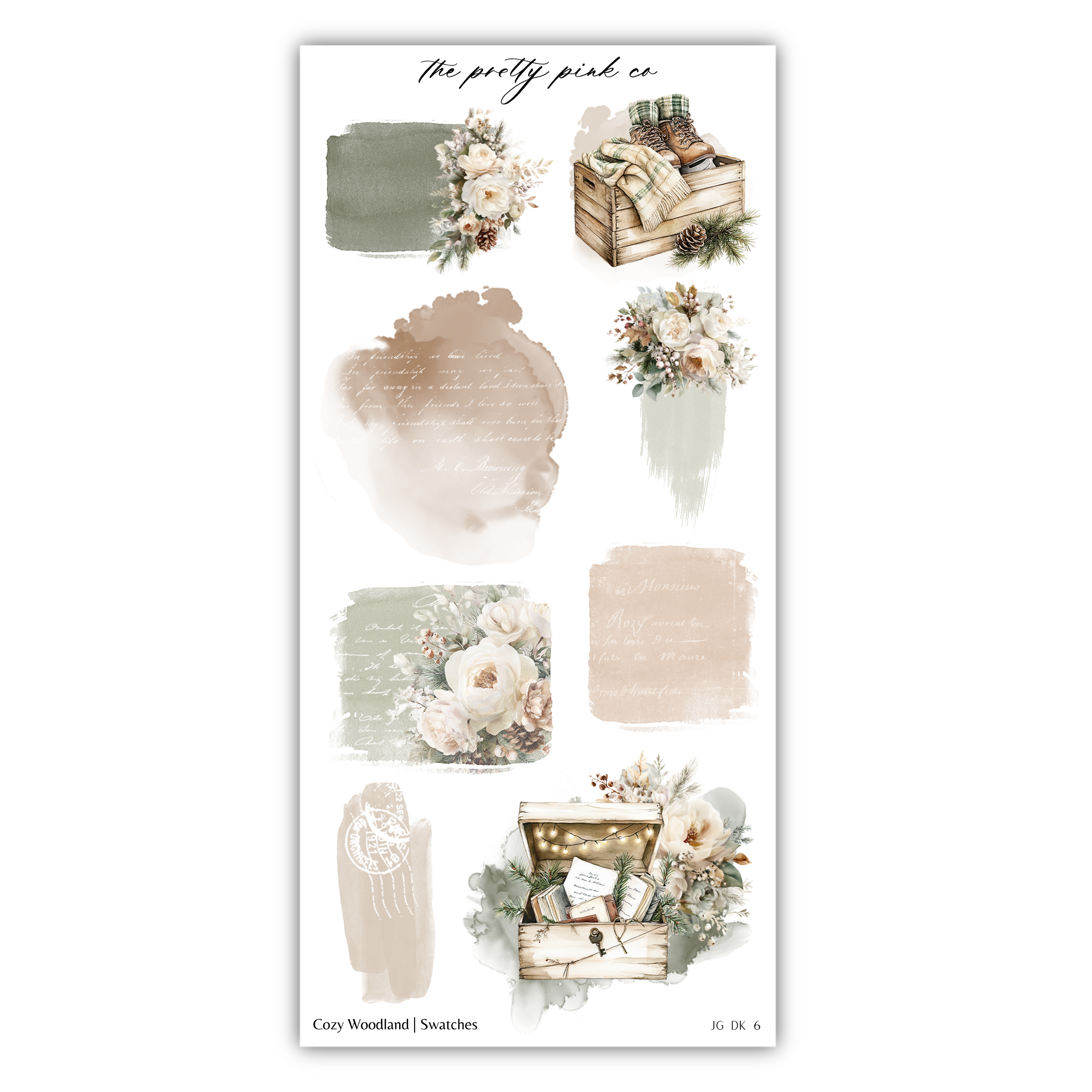 various floral and decorative elements, including a wooden crate, flowers, and a dreamcatcher. The image is a collage of different elements, and it does not contain any text.