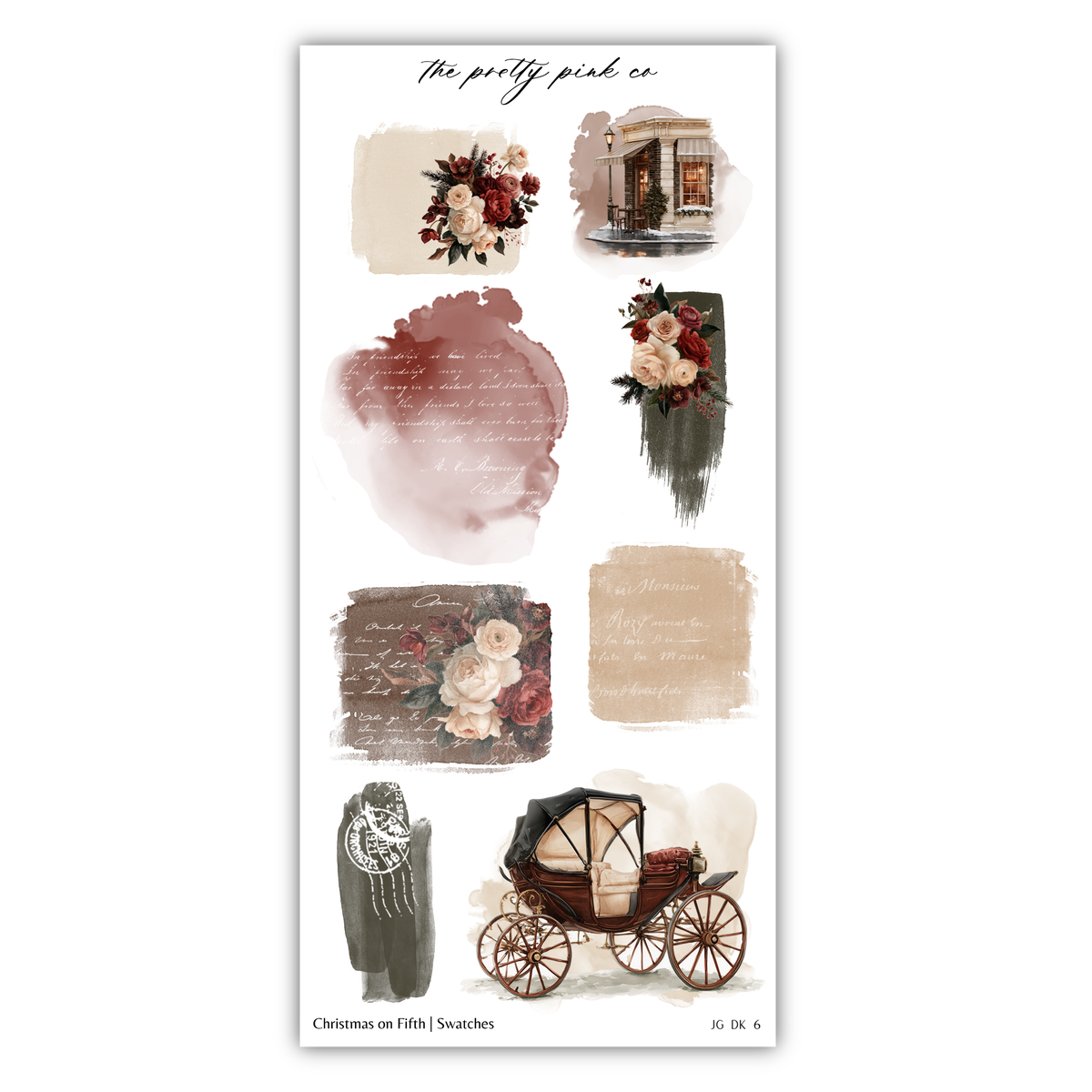 The image is a collage of various artistic elements, including floral designs, a vintage car, and a building.