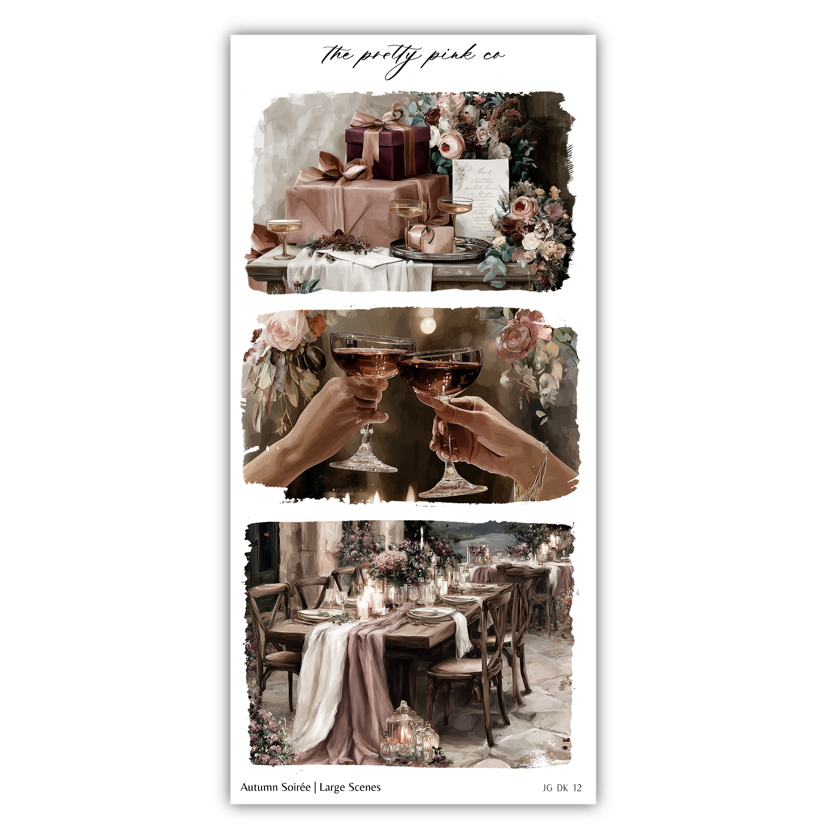 The image is a collage of three photos depicting various scenes related to autumn celebrations, including a table setting, people toasting with wine glasses, and a floral arrangement.