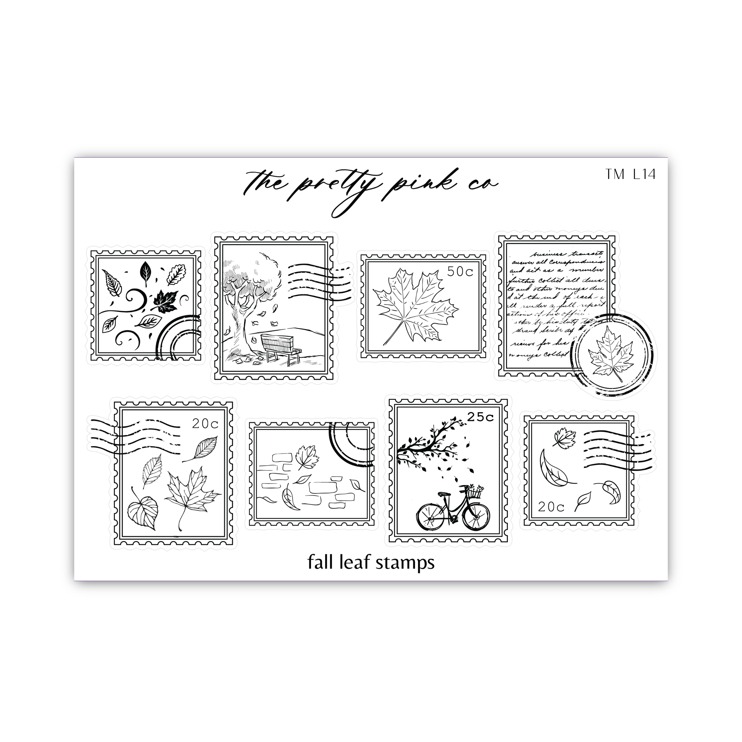 a stamp set with stamps that say fall leaf stamps