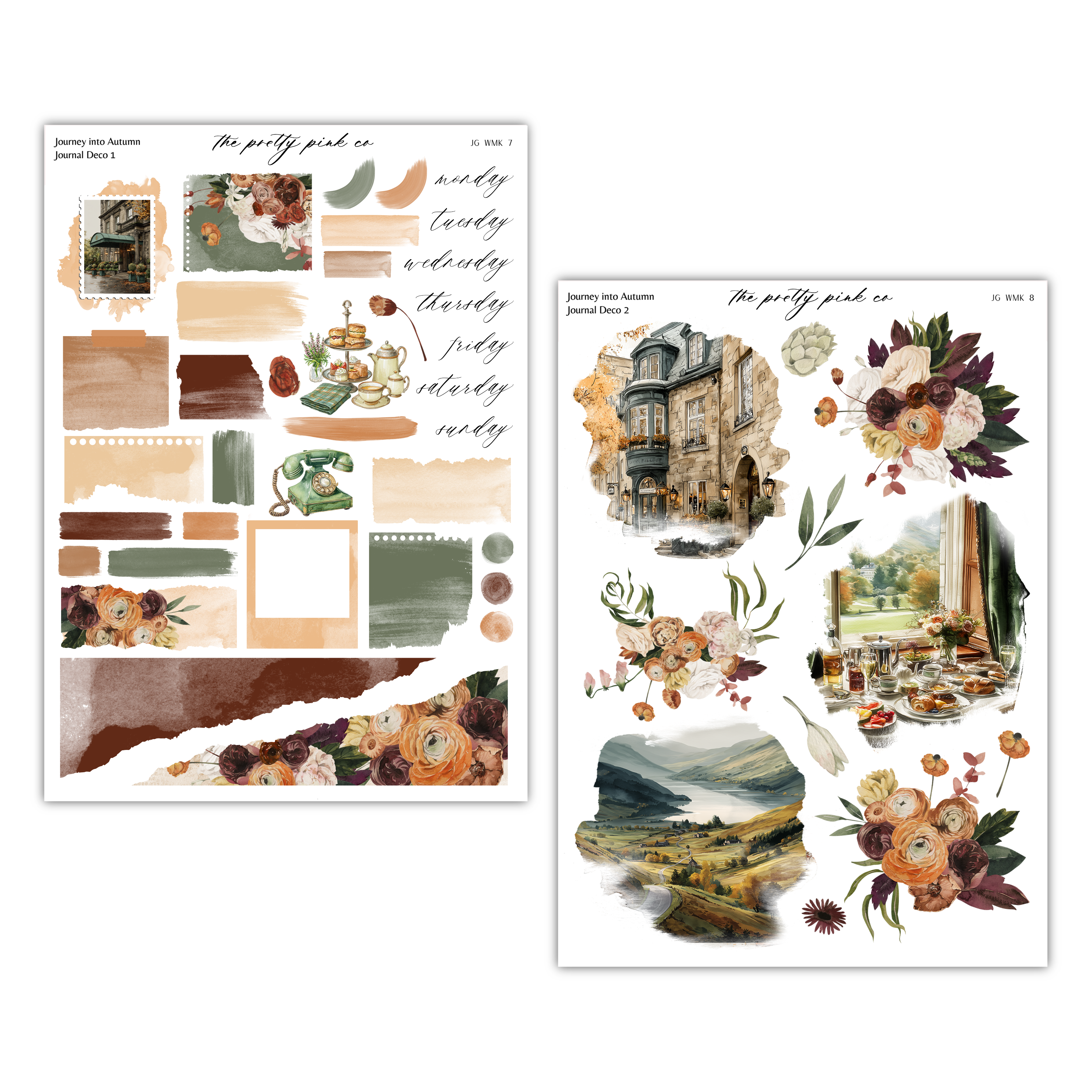 two separate sections, each with various decorative elements and floral motifs. The left section appears to be a collage of different images, while the right section features a single image with a floral design. The images include a variety of flowers, leaves, and other natural elements, creating a visually appealing and harmonious composition.