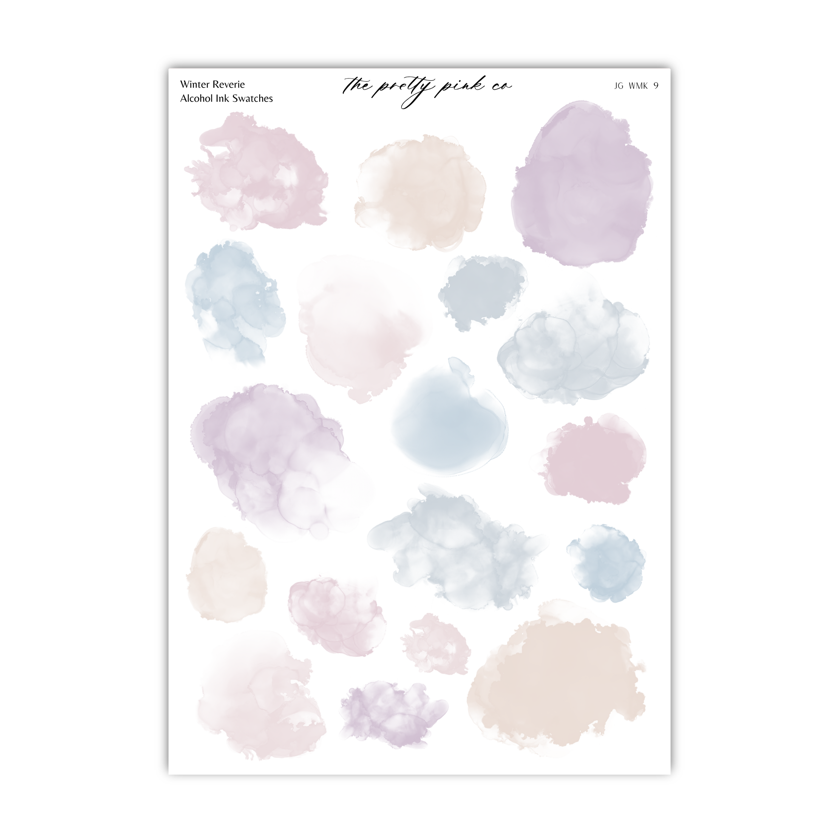 a collection of abstract watercolor brush strokes in various pastel colors, including shades of pink, blue, and gray.