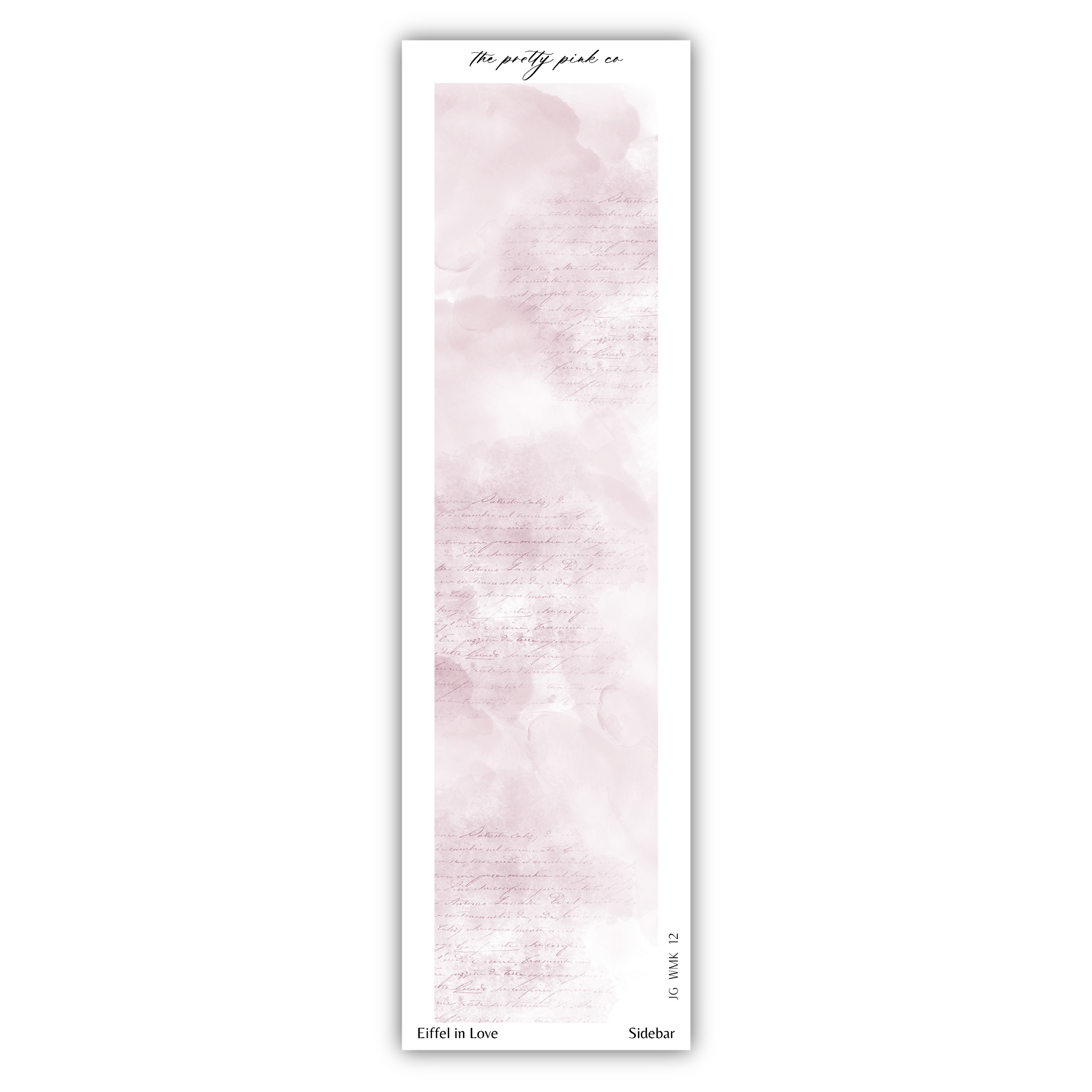 a white bookmark with a pink watercolor background