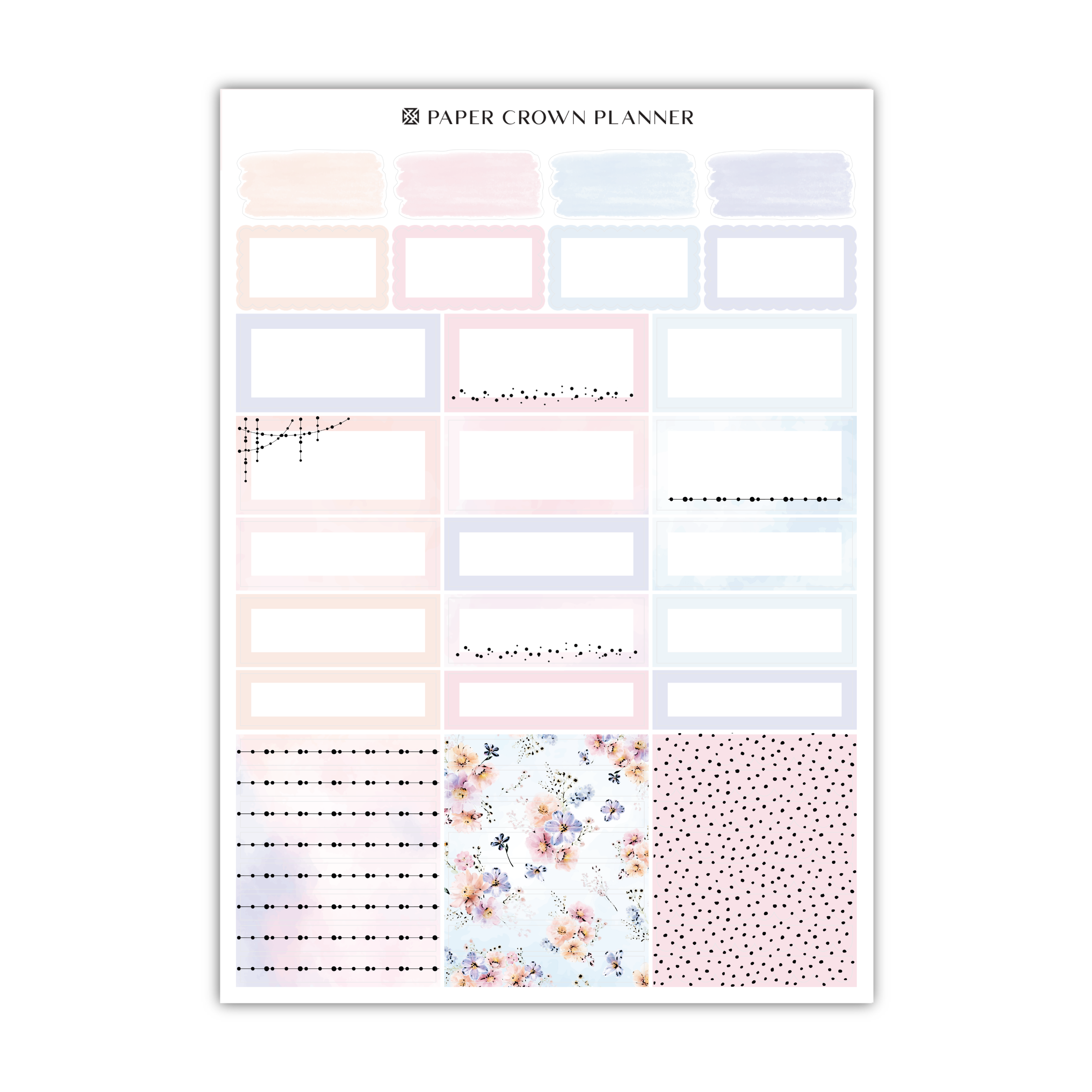 a pink and blue floral planner sticker sheet