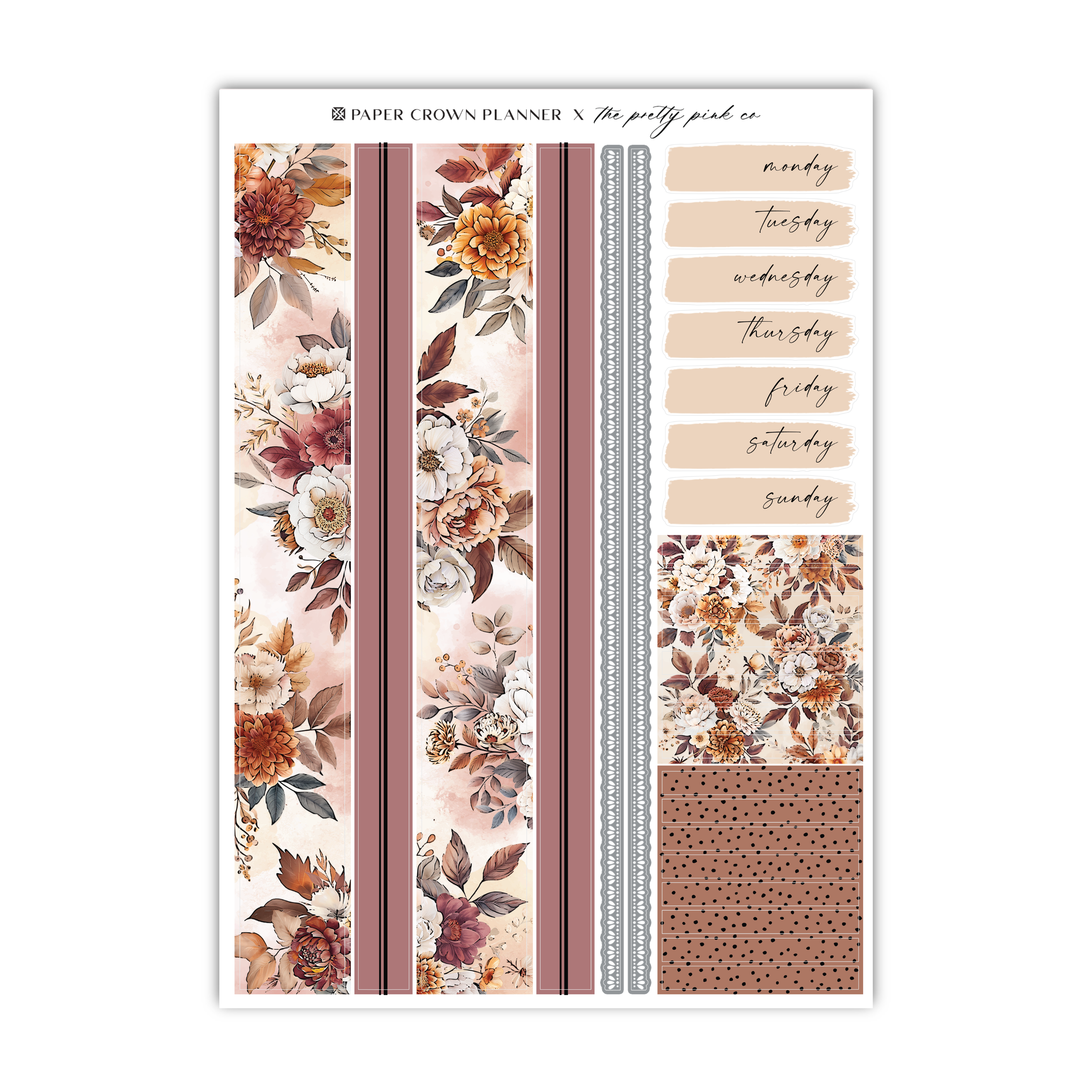 a sticker sheet with flowers and stripes