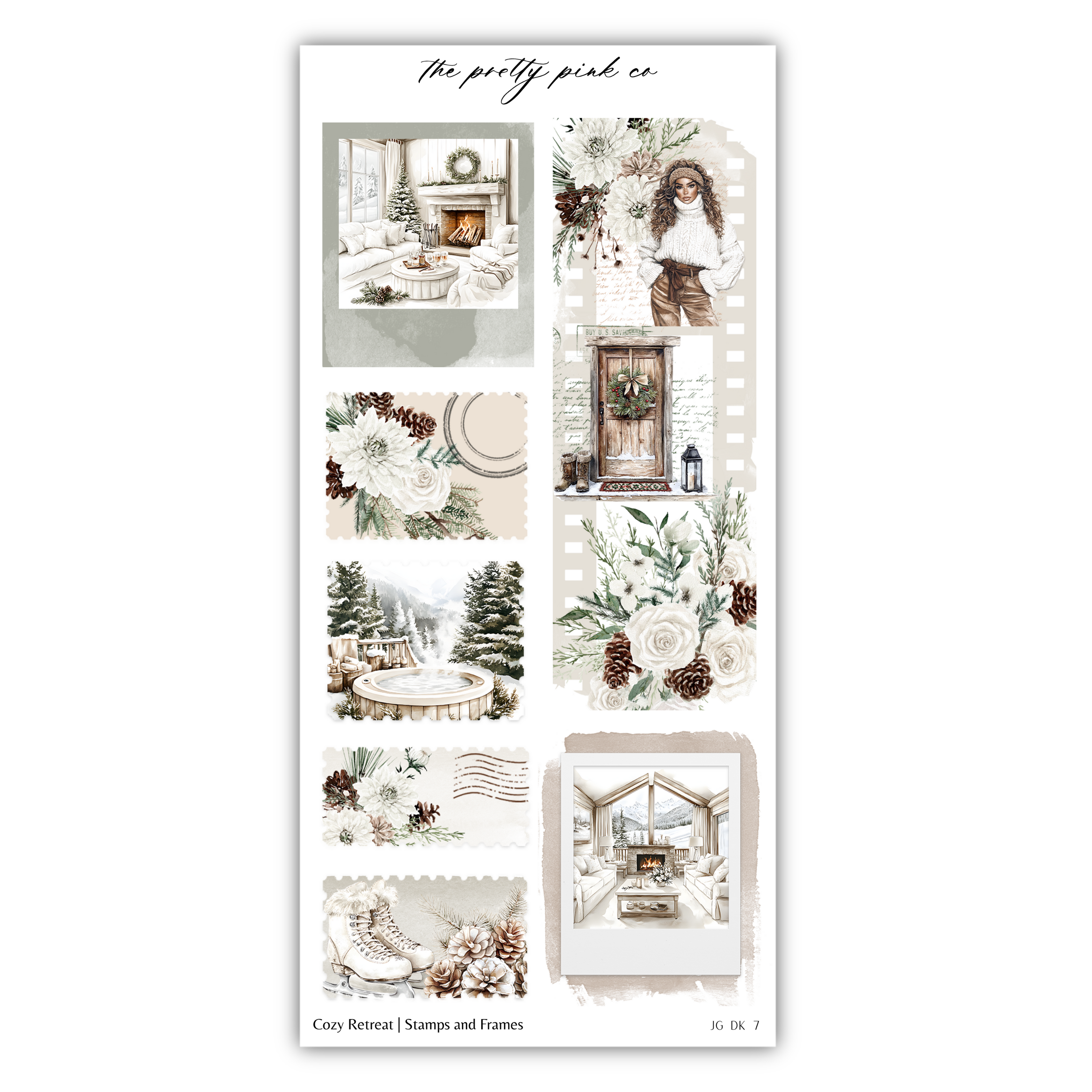 a sticker sheet with a christmas scene