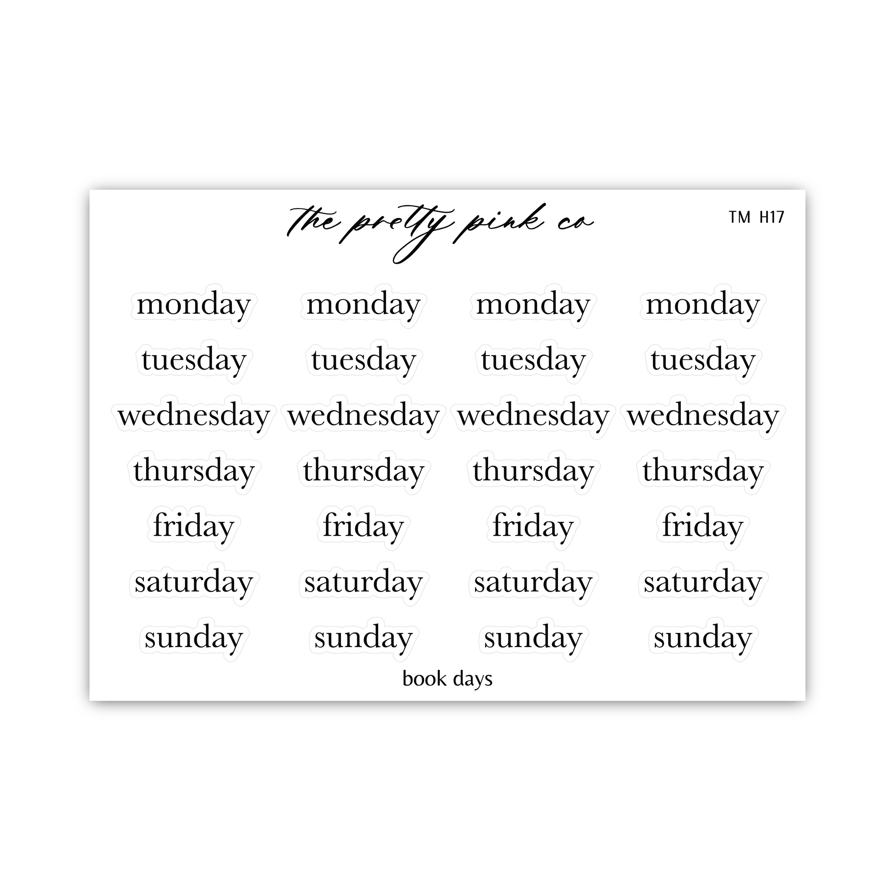 a print of the days of the week