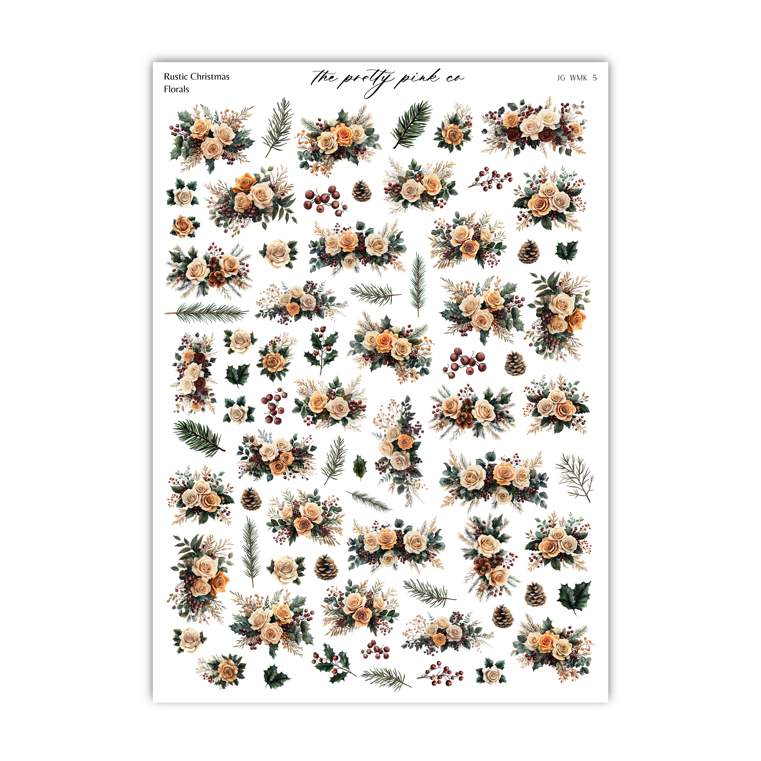 a sheet of stickers with flowers and leaves