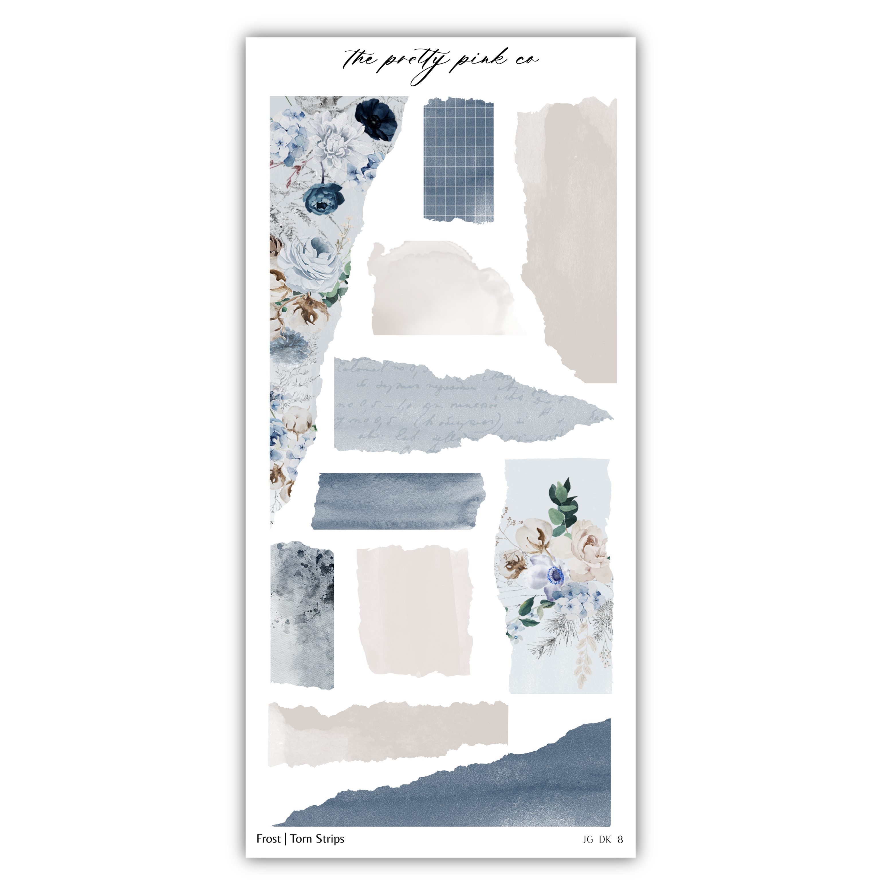 a sticker sheet with blue and white flowers