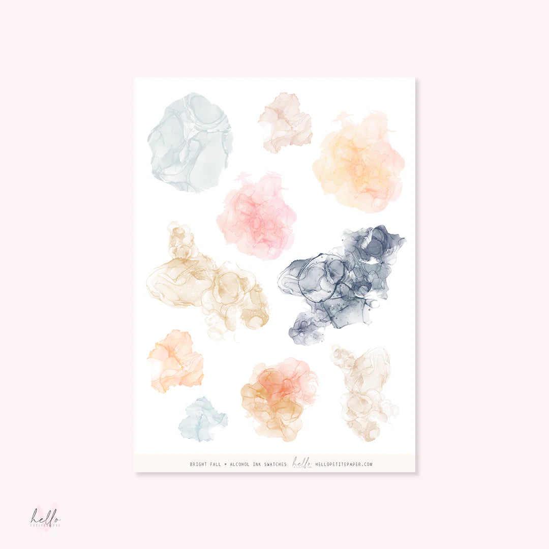 The image is a collection of abstract watercolor-style illustrations in various pastel colors, including shades of blue, pink, and orange.