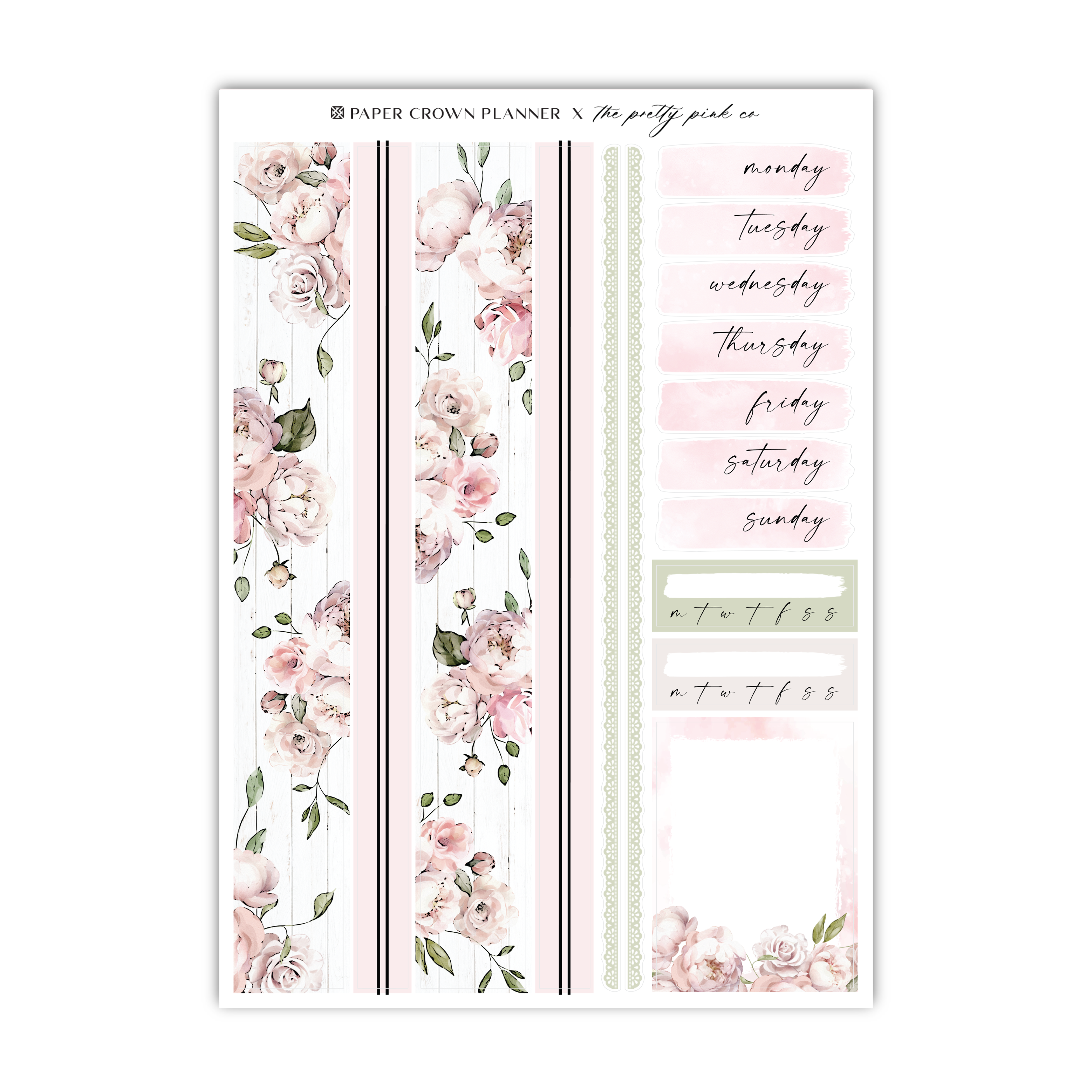 a pink and white floral planner sticker