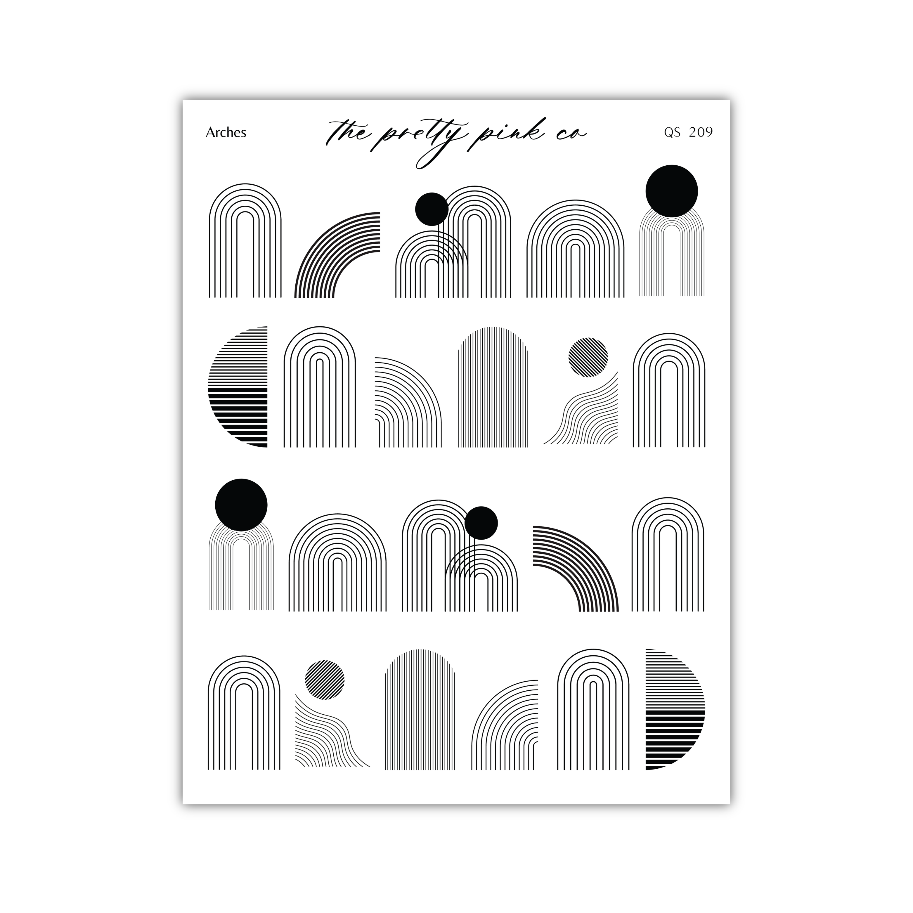 The image is a collection of abstract geometric shapes and patterns, including arches, circles, and lines, arranged in a visually appealing manner.