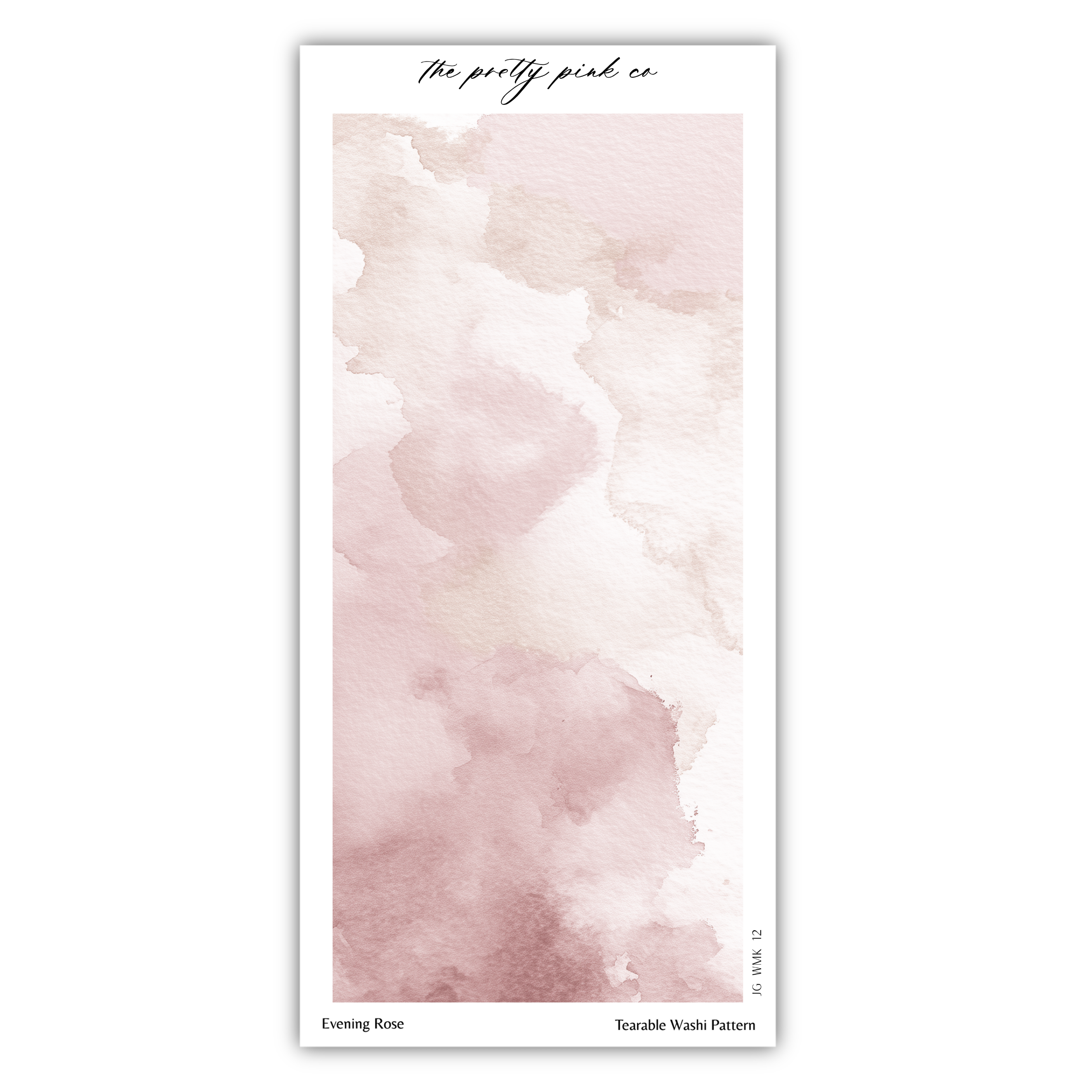 The image is a watercolor painting with a soft pink and beige color palette. The painting has a textured, abstract appearance, resembling a brush stroke or a cloud-like shape. The painting is titled "The pretty pink co" and is described as a "Terrable Wash Pattern".