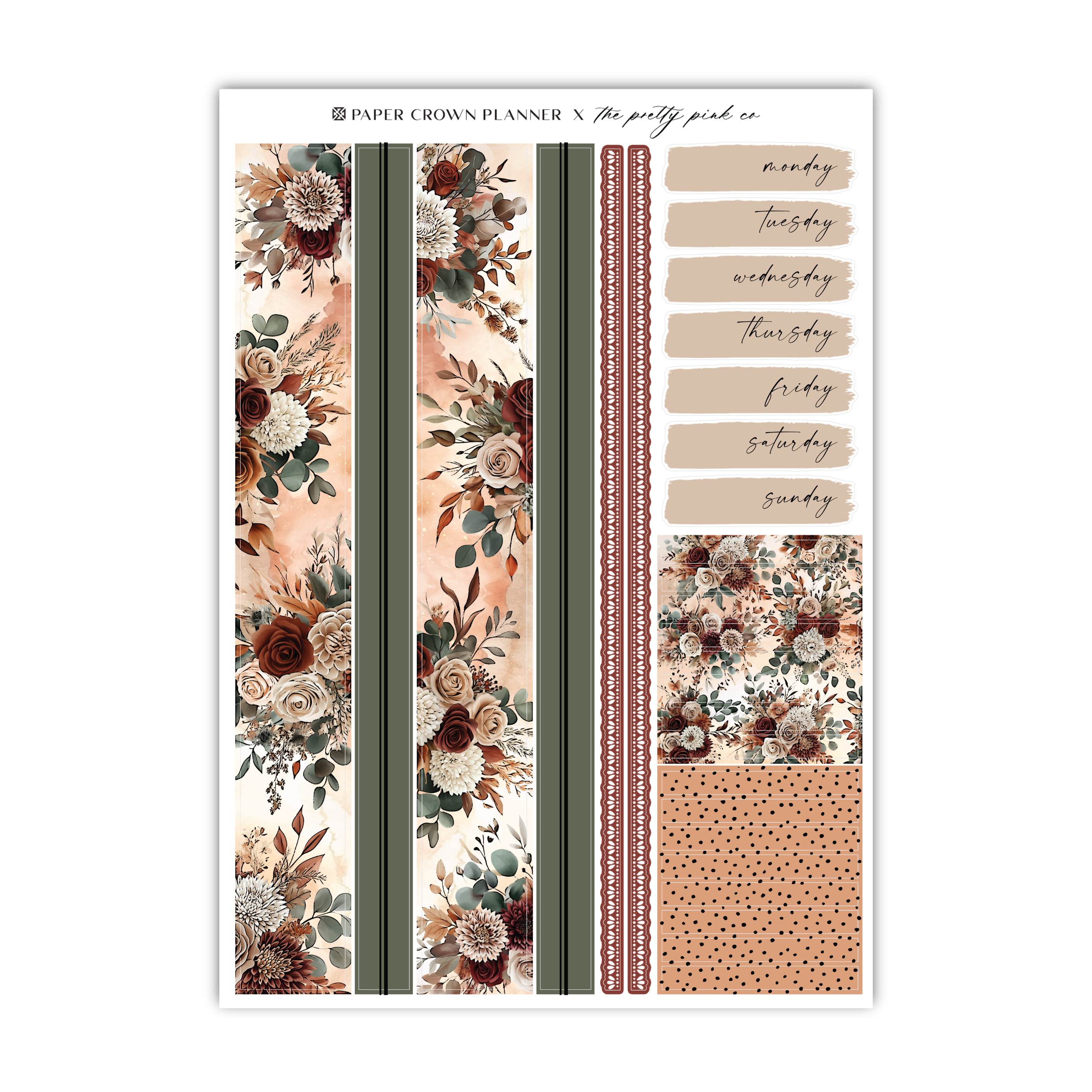 a sticker sheet with flowers and stripes