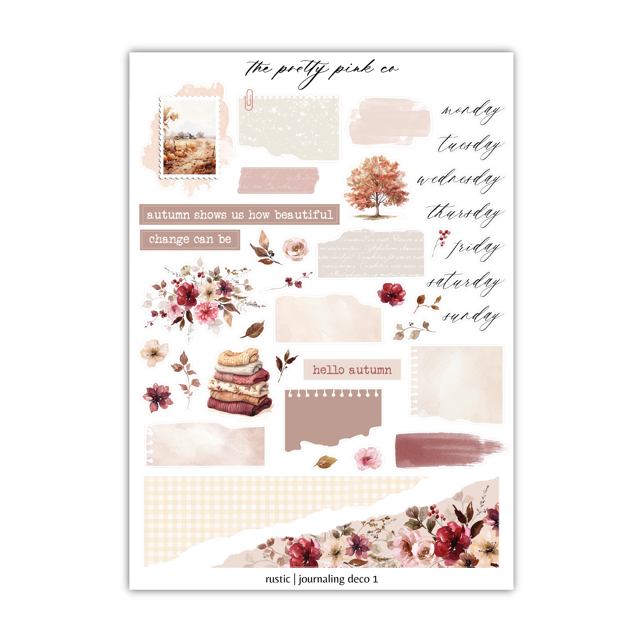 a sticker sheet with flowers and a cake