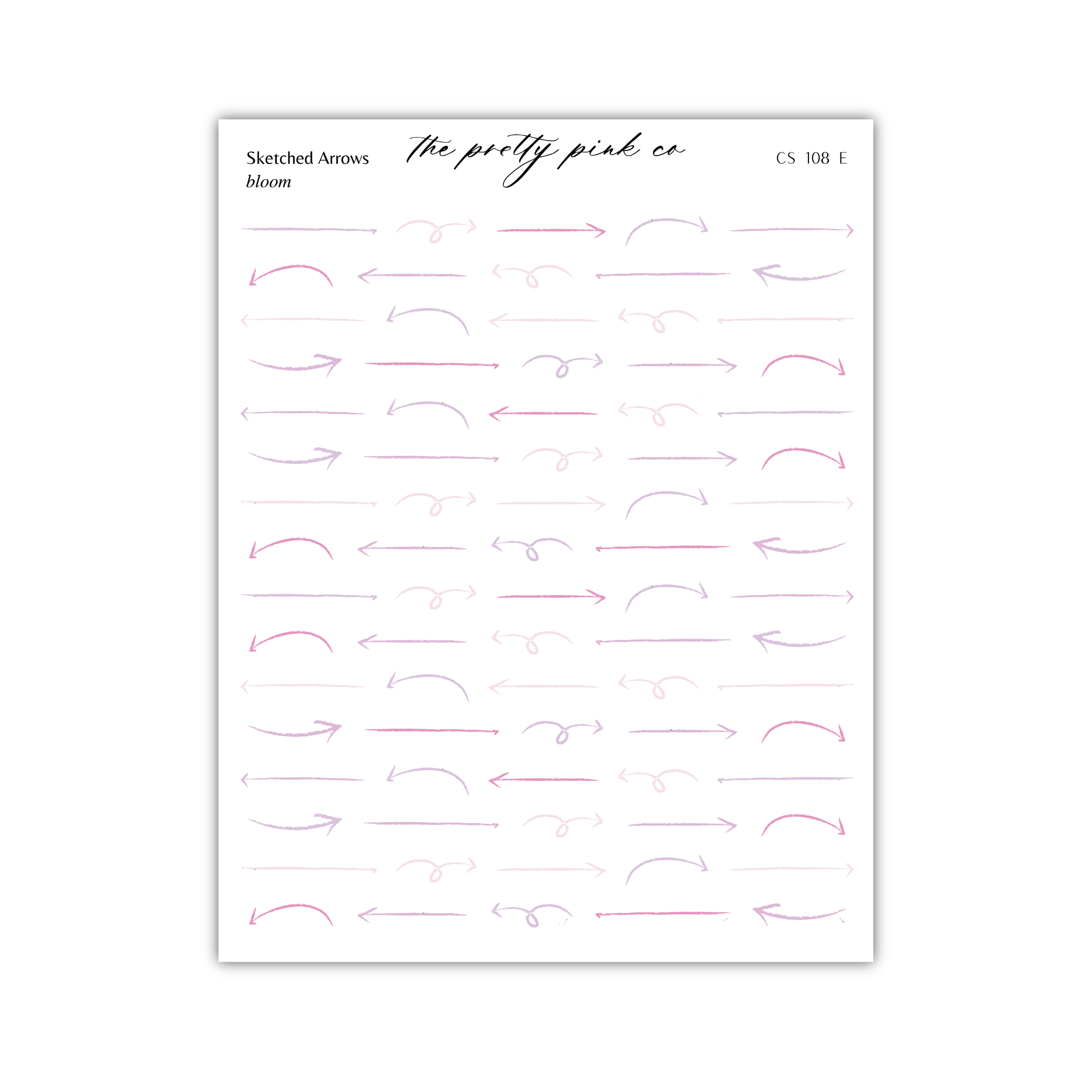 a grid of various hand-drawn arrows in different styles and colors, including pink and purple. The arrows are arranged in rows and columns, creating a visually appealing pattern.