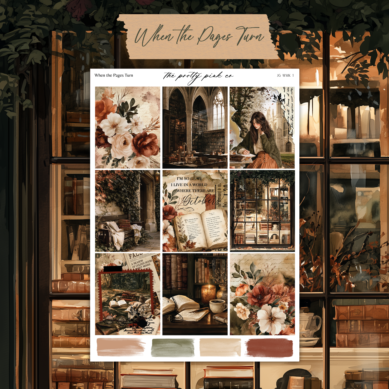 The image is a collage of various scenes and objects, including books, flowers, and a person, arranged in a visually appealing manner.