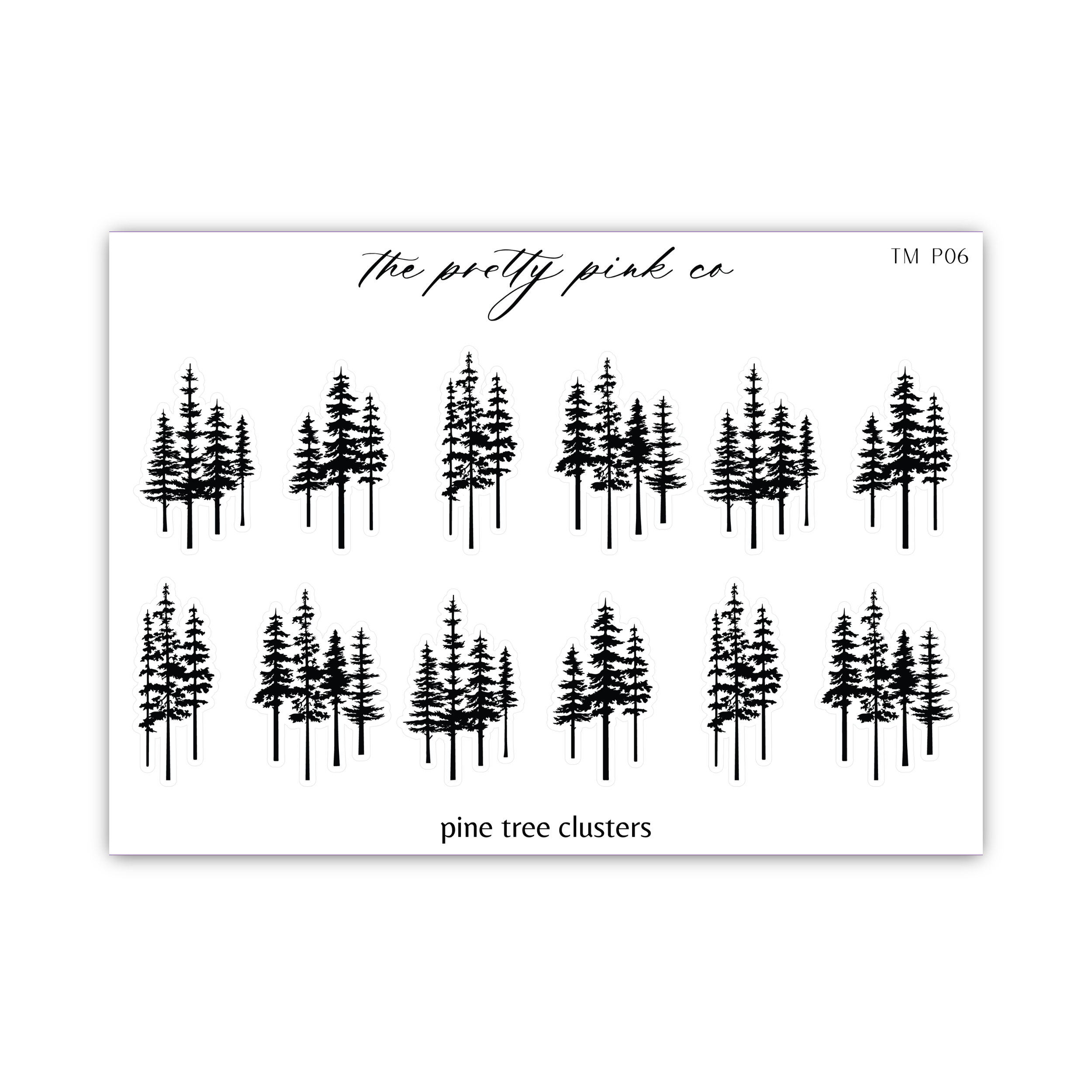 a sheet of pine tree stickers on a white background