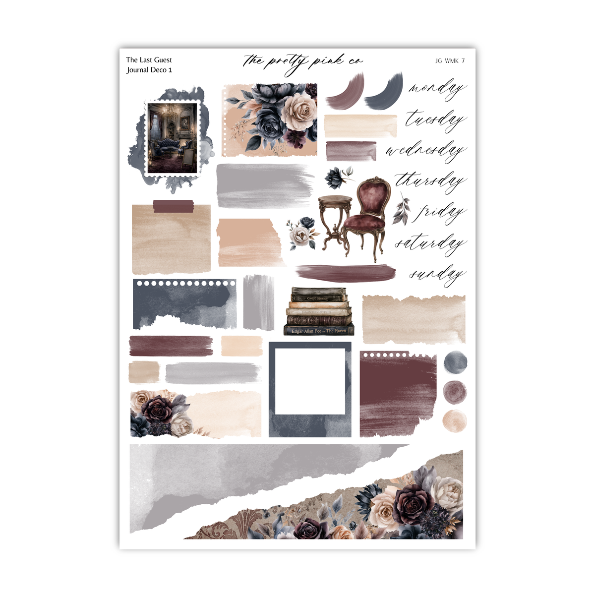 The image is a collage of various design elements, including floral patterns, furniture, and text, arranged in a visually appealing manner.