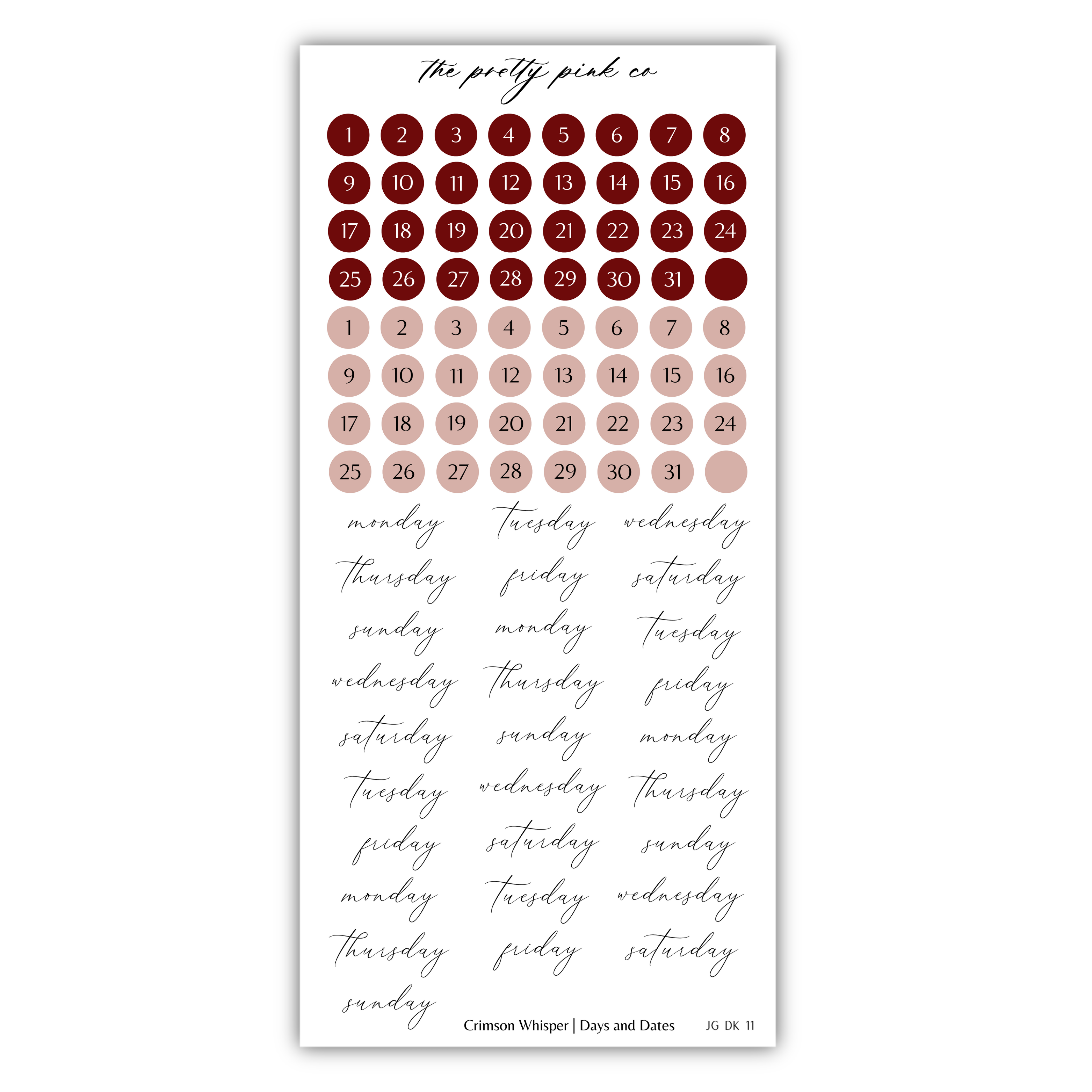 The image is a calendar with a grid of numbers representing the days of the week, and a separate section for writing down dates.