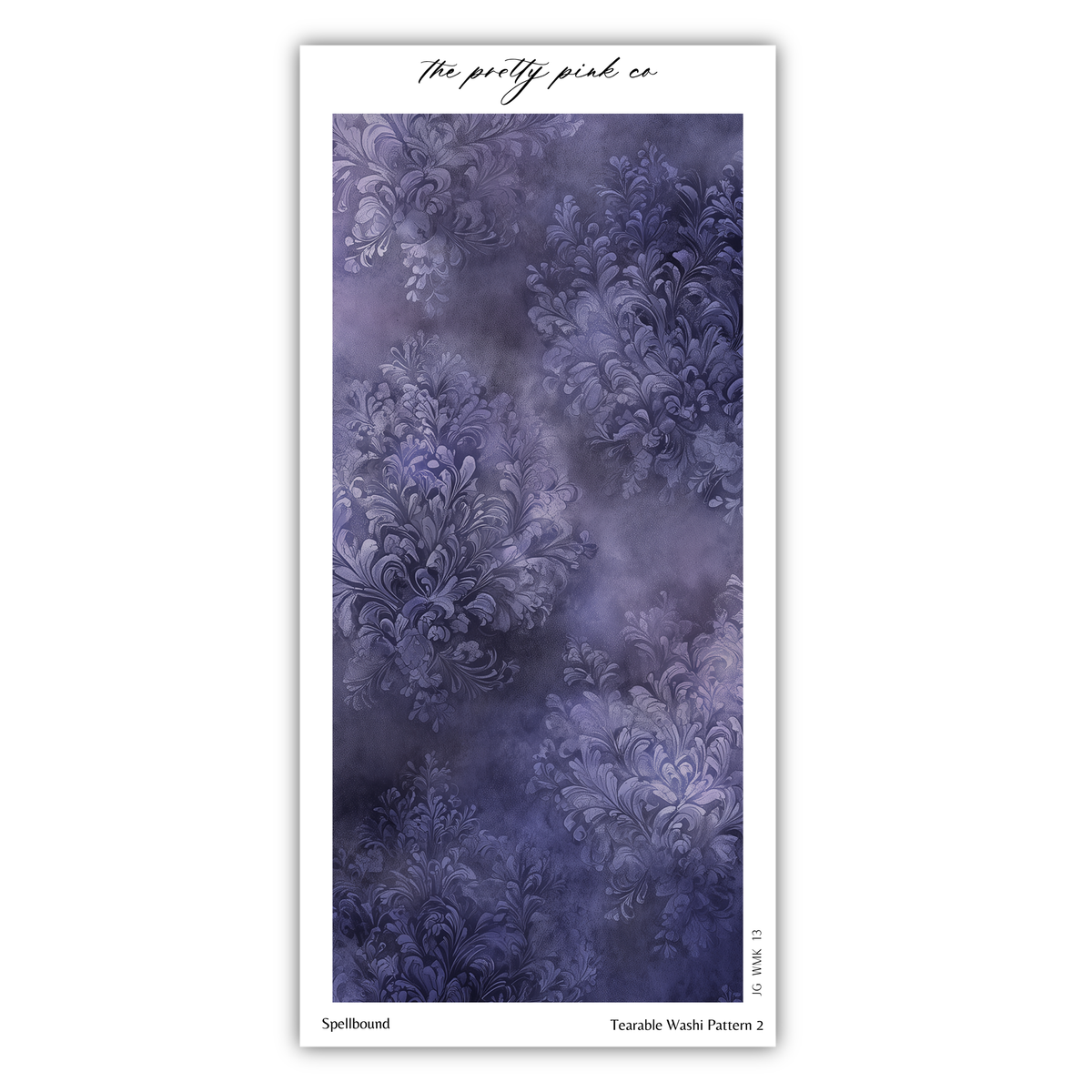 The image is a collage of various images, including a purple floral pattern and a dark purple background. The collage is titled "The pretty pink co" and includes the words " Spellbound" and "Terrable Wash Pattern 2".