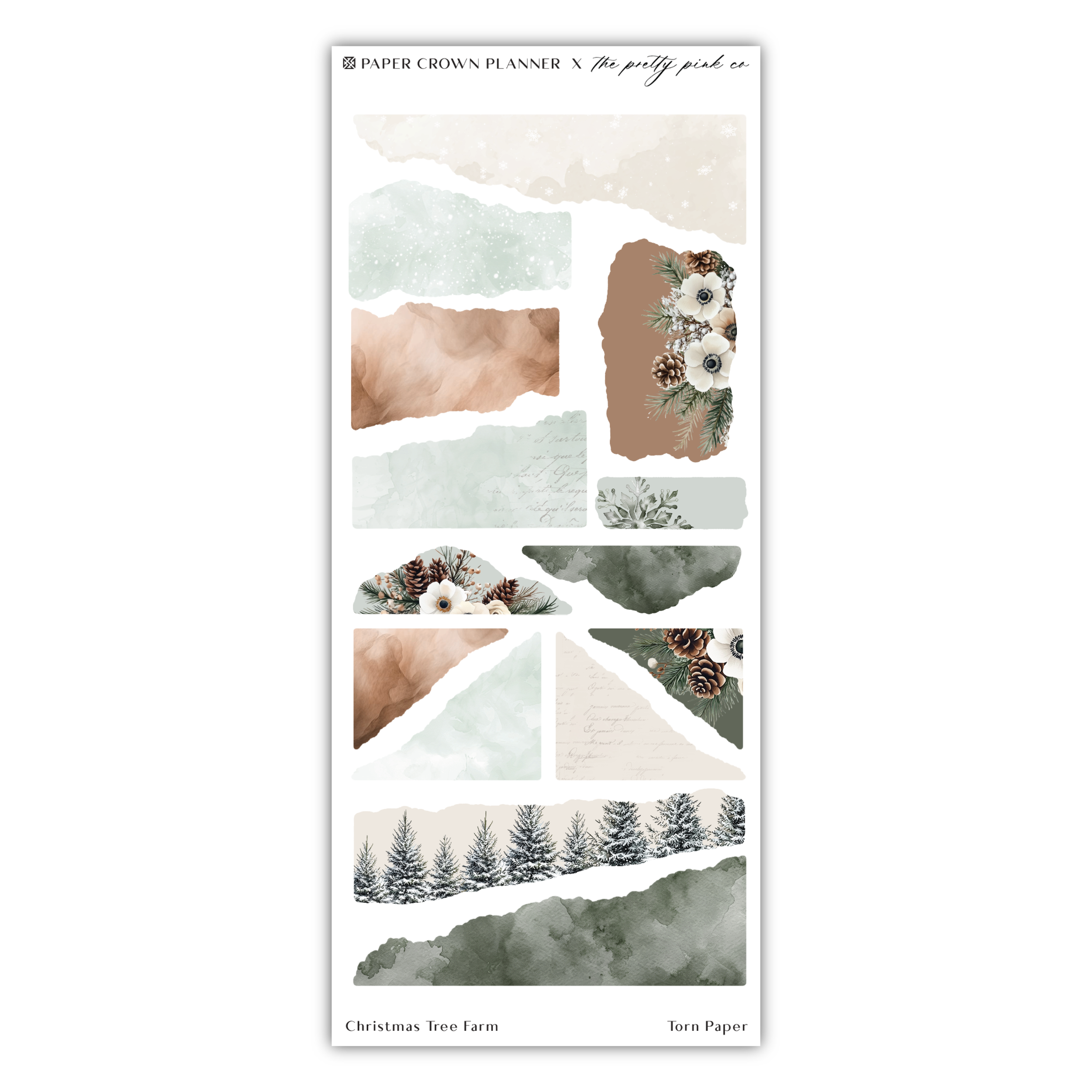 a sticker sheet with a watercolor painting of trees and flowers