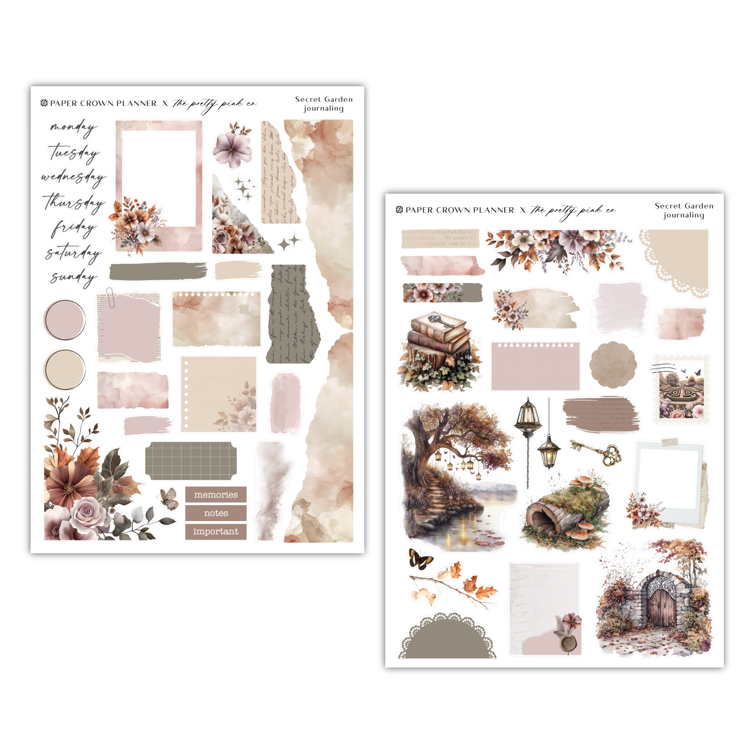 two pages of stickers with flowers and leaves