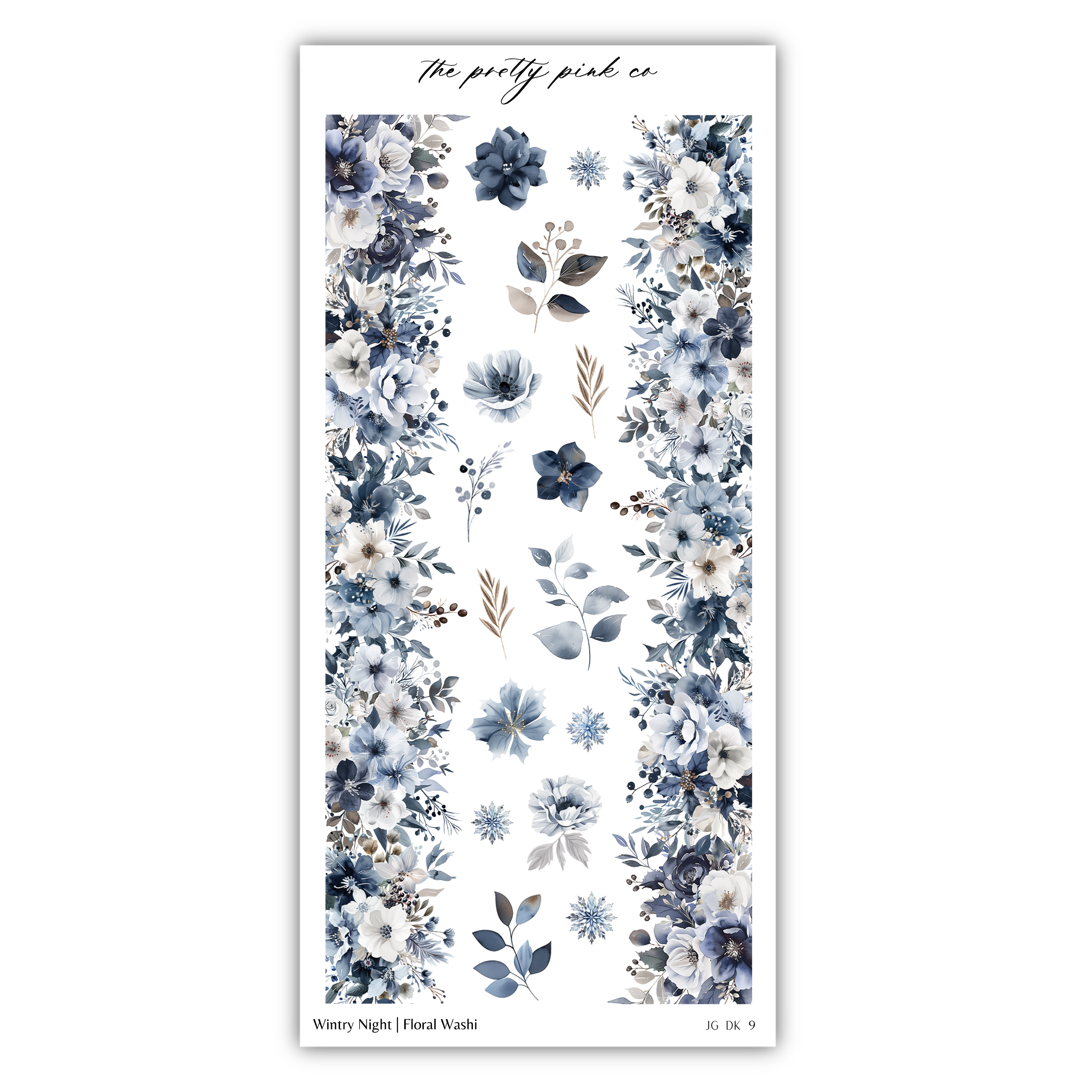 a sticker with blue and white flowers on it