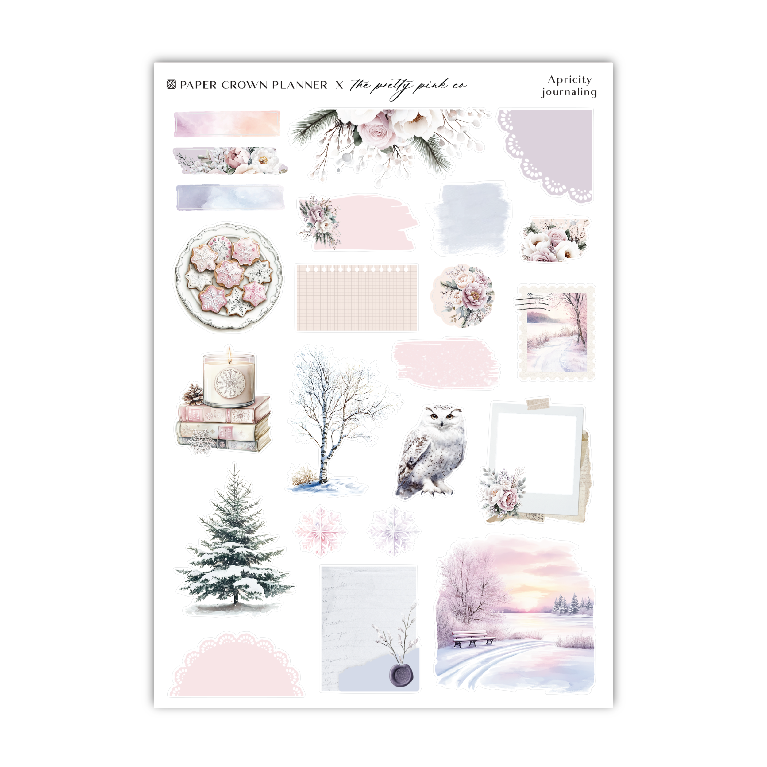 a sheet of stickers with pink and white flowers