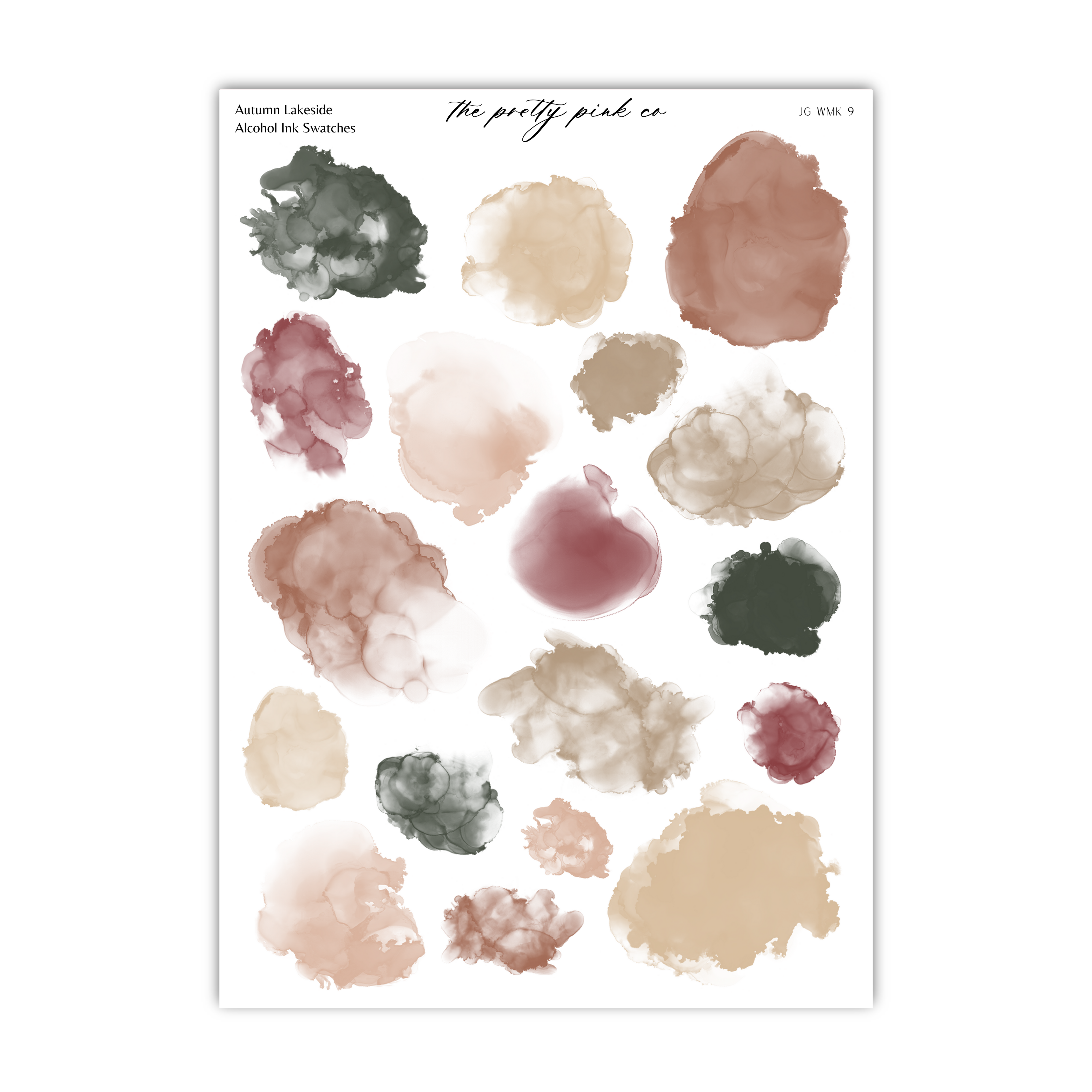 a collection of abstract watercolor brushstrokes in various shades of brown, beige, and black, arranged in a grid-like pattern.