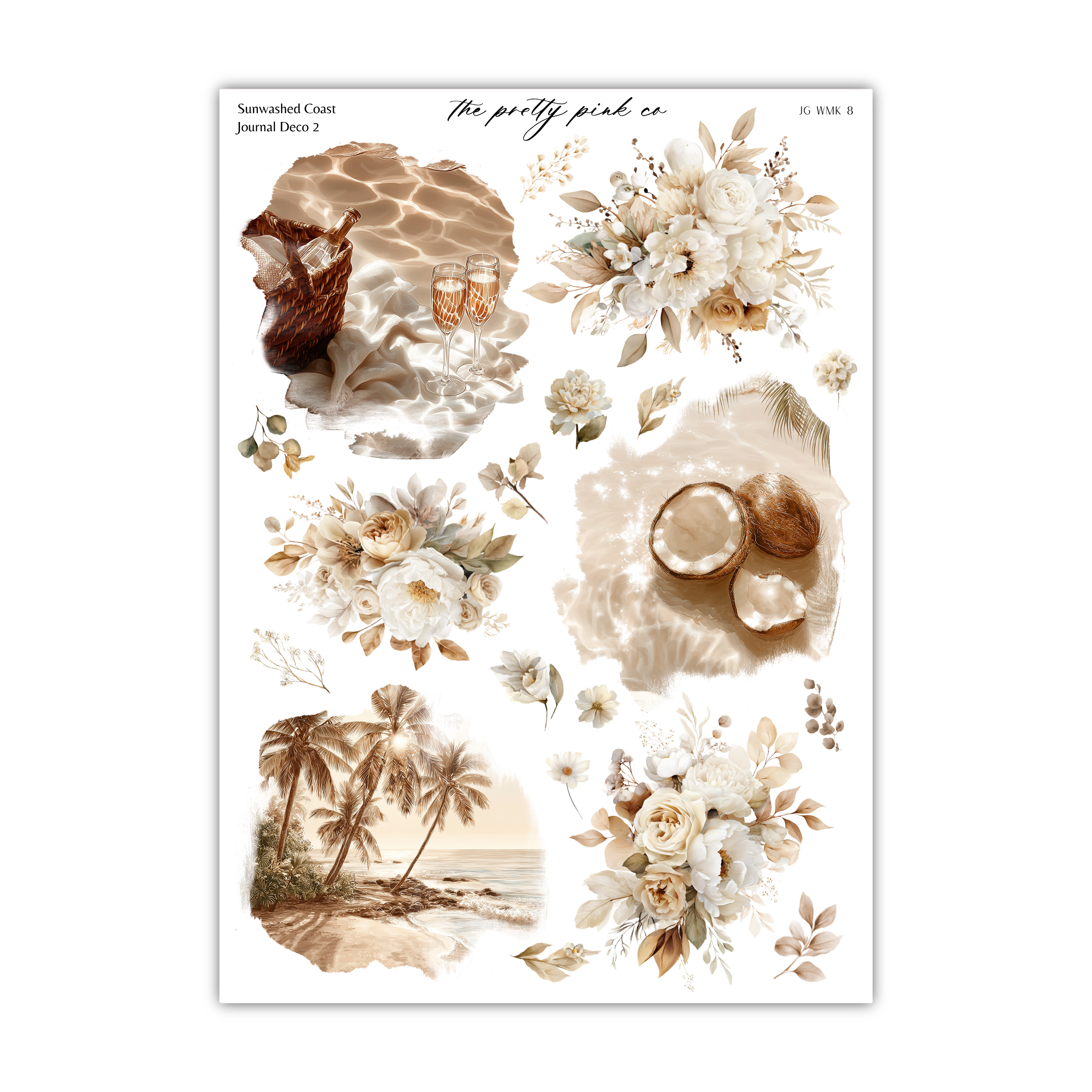 The image is a collage of various floral and tropical elements, including flowers, palm trees, and other natural scenery.