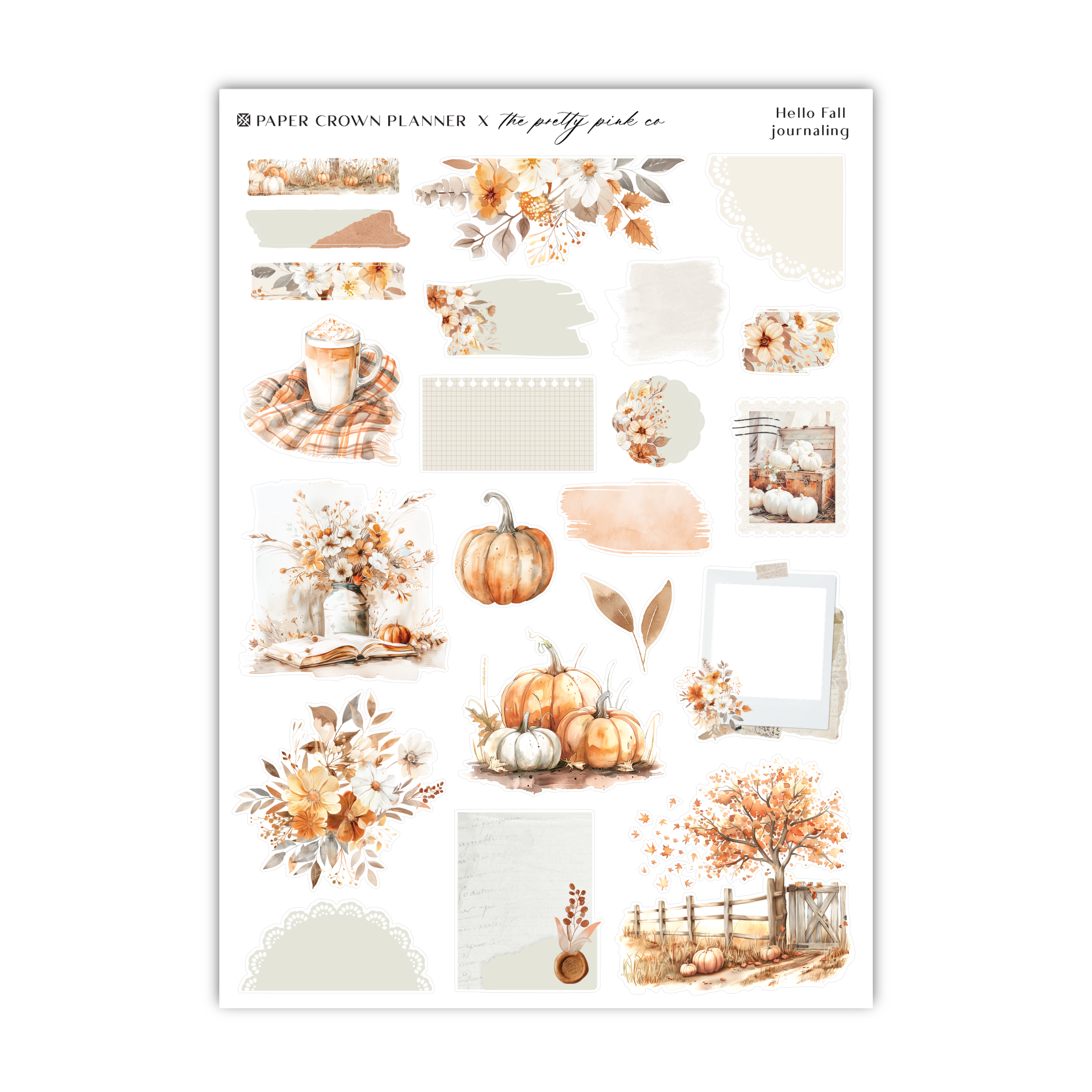 a sticker sheet with pumpkins and leaves