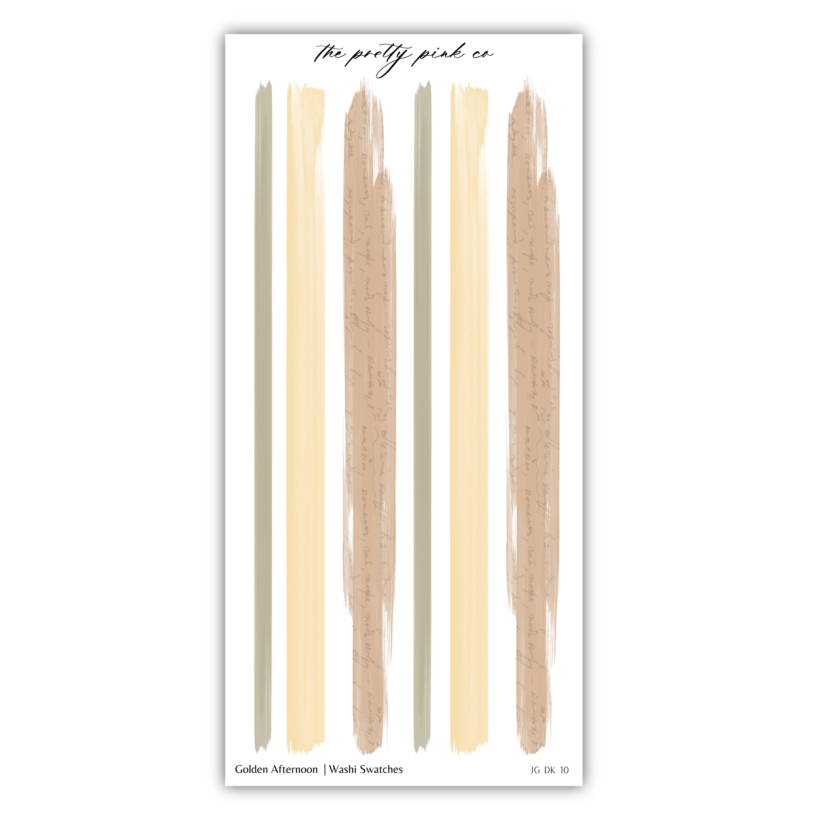The image is a collage of various brush strokes in different colors, including yellow, brown, and beige, arranged in a vertical line.