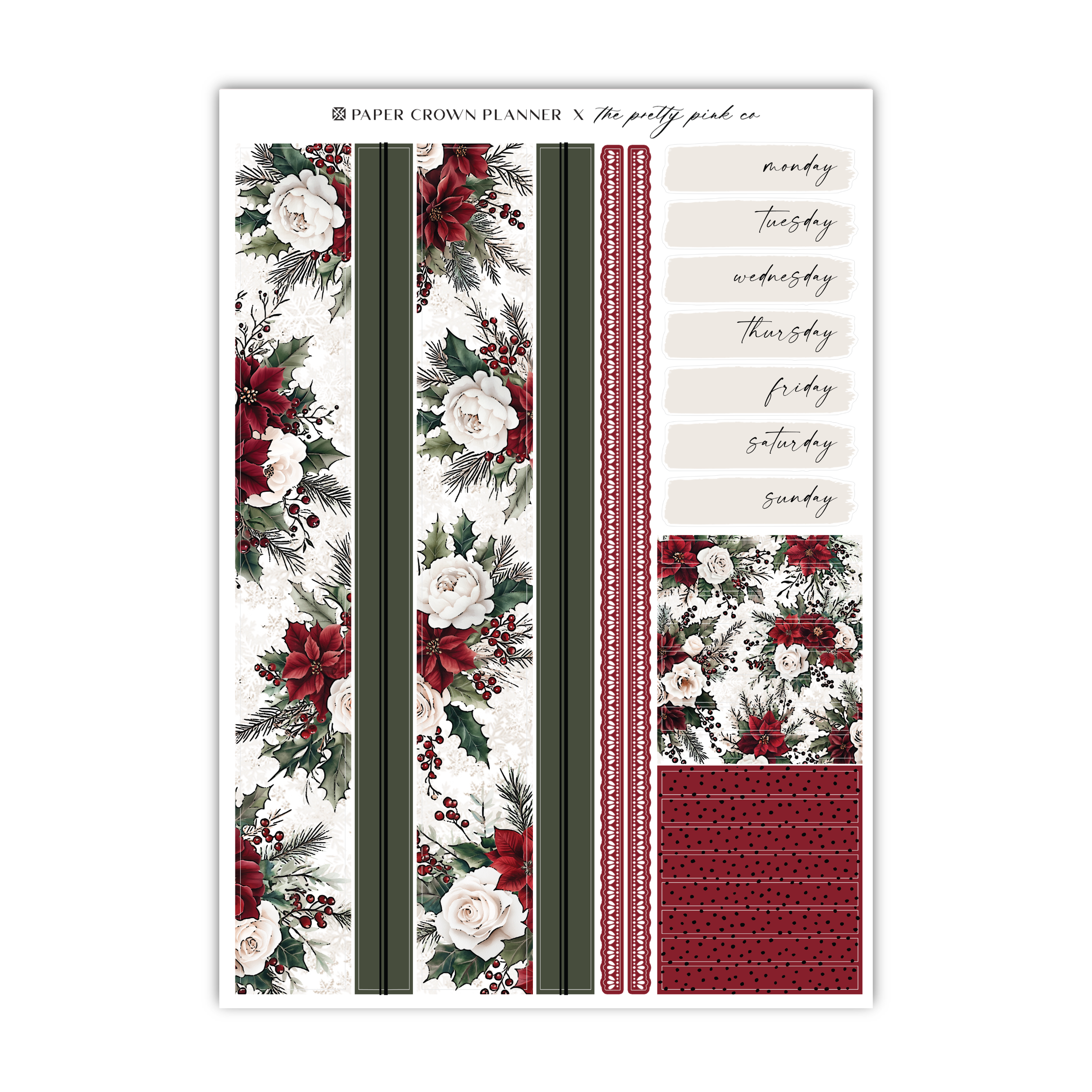 a sticker sheet with red and white flowers on it