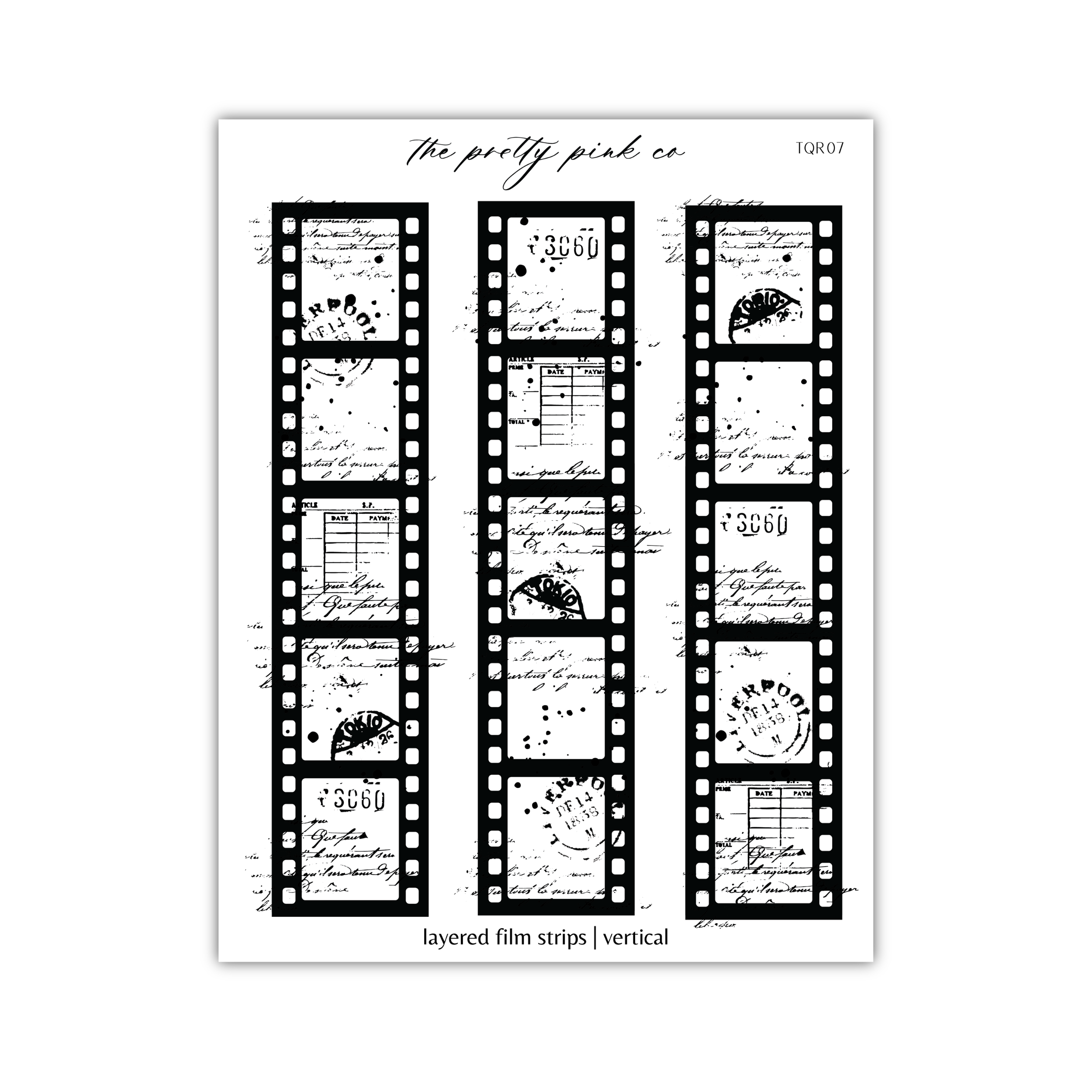 a black and white film strip with some writing on it