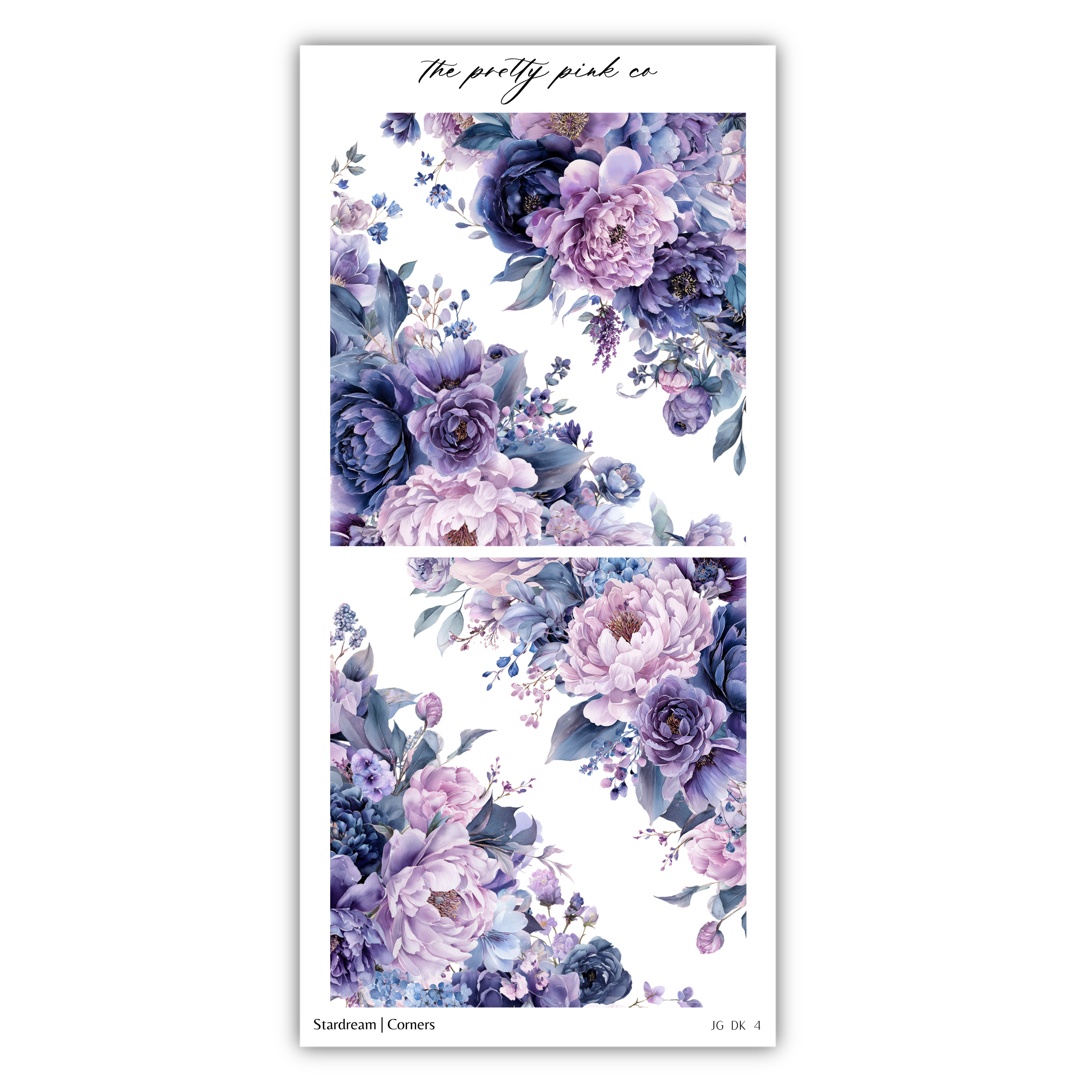 The image is a collage of two floral images, each featuring a variety of purple and blue flowers. The collage is titled "Stardust (Corers)" and includes the text "The pretty pink co" at the top. The images are arranged in a vertical orientation, with the top image slightly overlapping the bottom one.