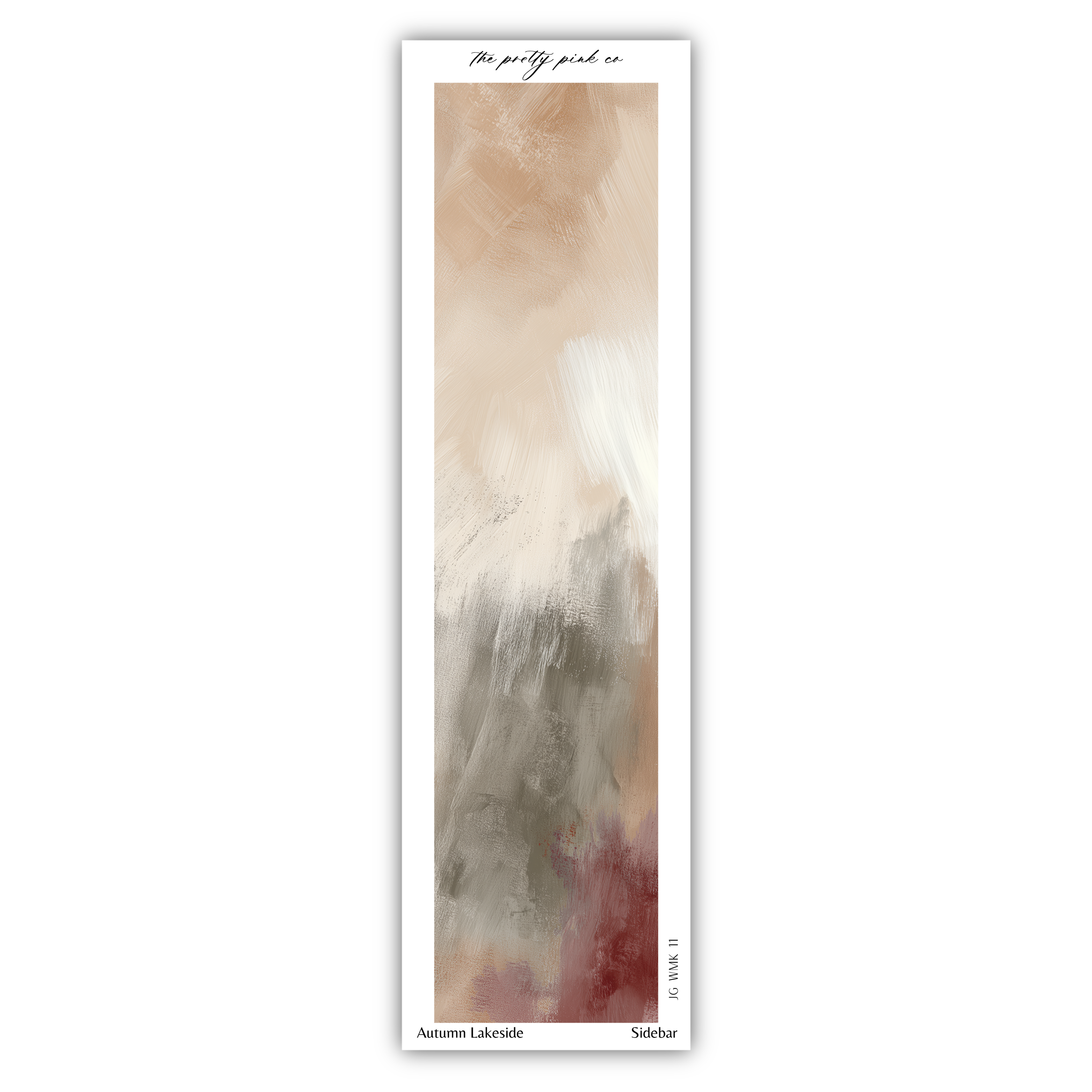 The image is a vertical abstract painting with a gradient of colors, including shades of brown, beige, and red.