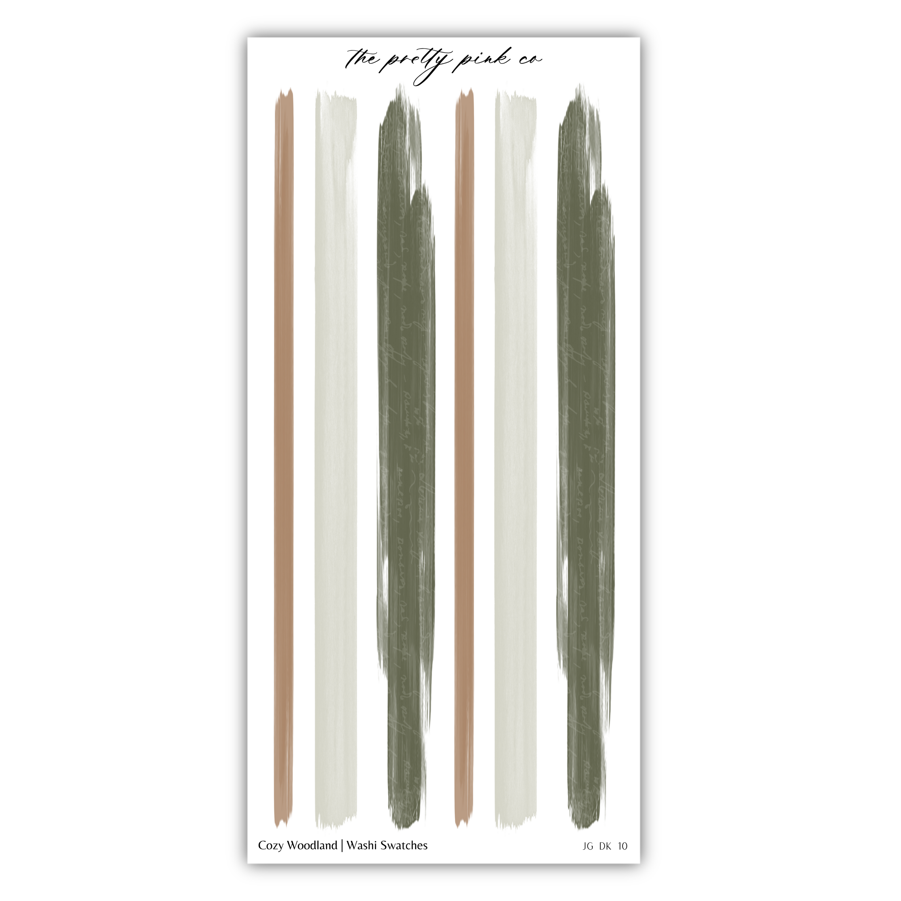 The image is a collage of various brush strokes in different colors, including brown, white, and green, arranged in a vertical line.