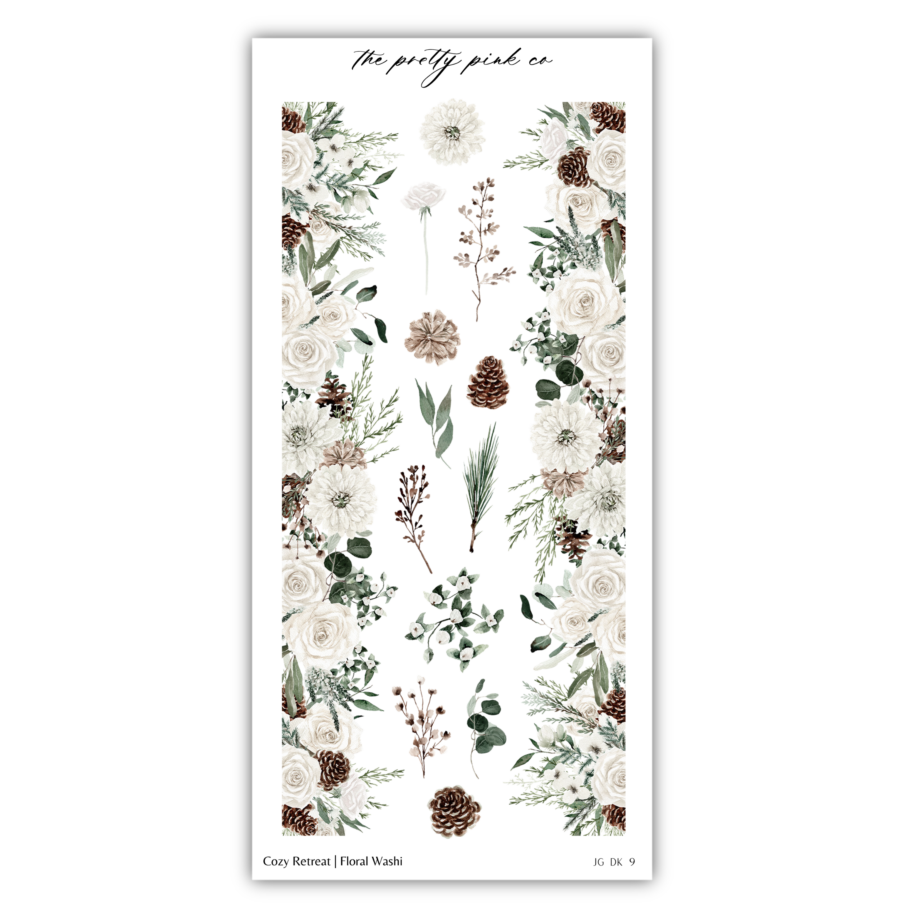 a sticker with flowers and pine cones on it