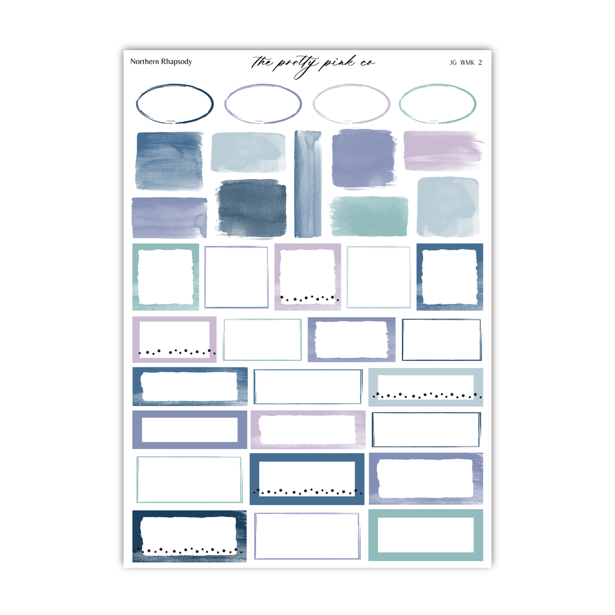 a collection of various watercolor paint strokes in different shades of blue, purple, and gray, arranged in a grid-like pattern.